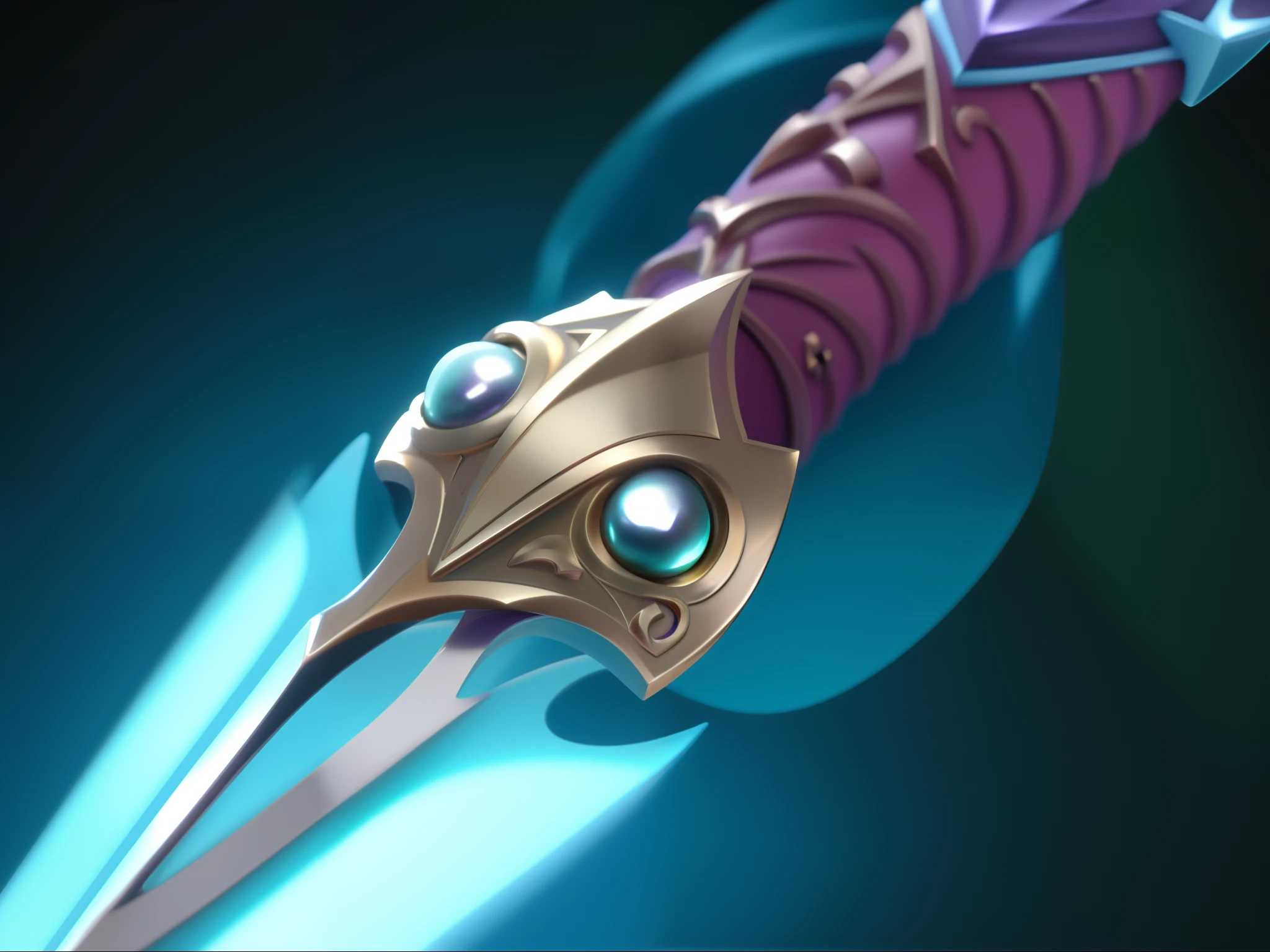 Close-up of the magic metal dagger,The handle of the dagger is the head of a frog,Purple hilt,Magic Dagger
