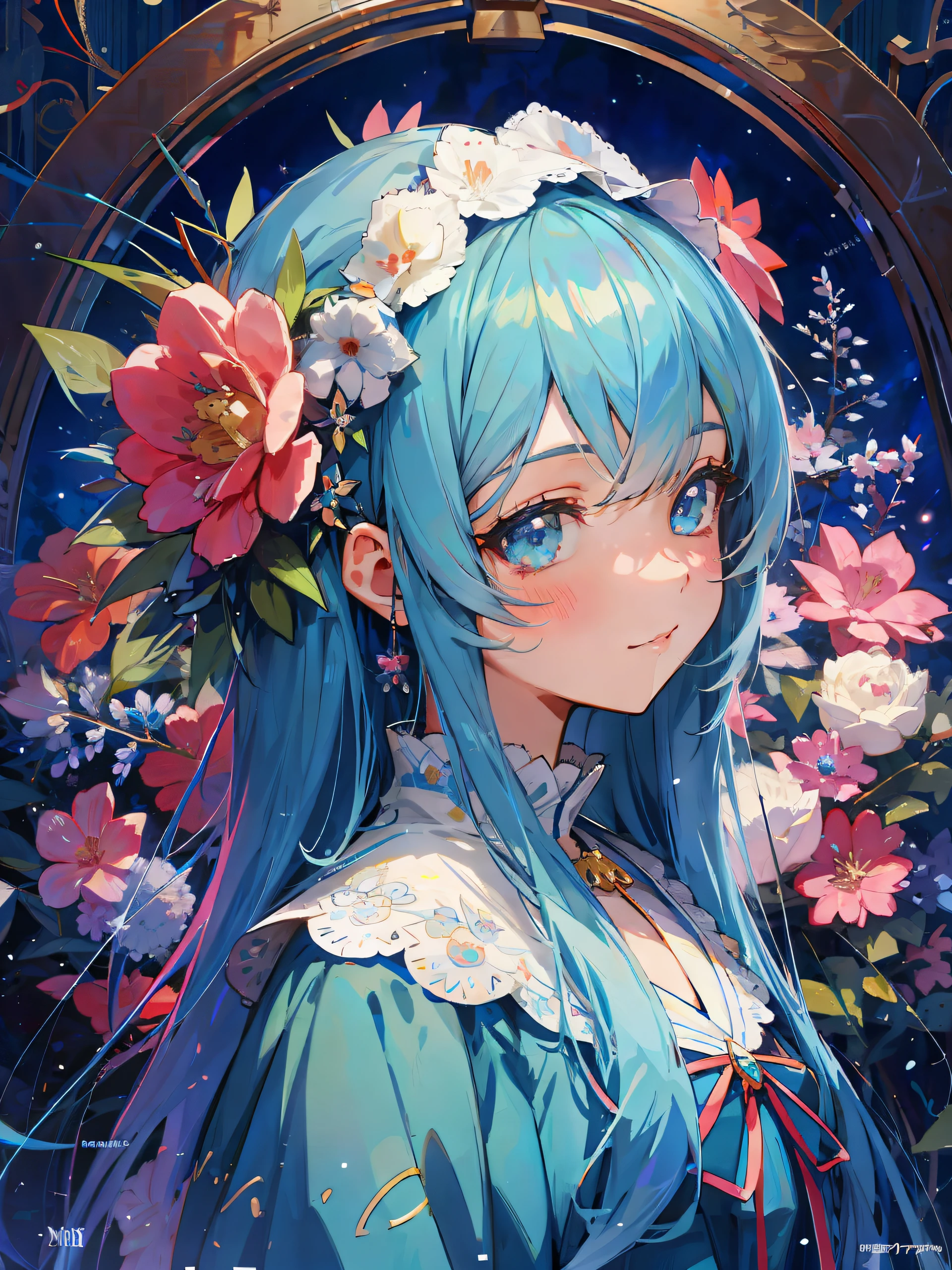 Anime girl with blue hair and blue eyes in frame, anime style 4k, detailed digital anime art, detailed anime art, detailed anime art, detailed anime artwork, beautiful anime portrait, anime art wallpaper 4k, anime art wallpaper 4k, 8k high quality detail art, pretty detailed anime art, nightcore