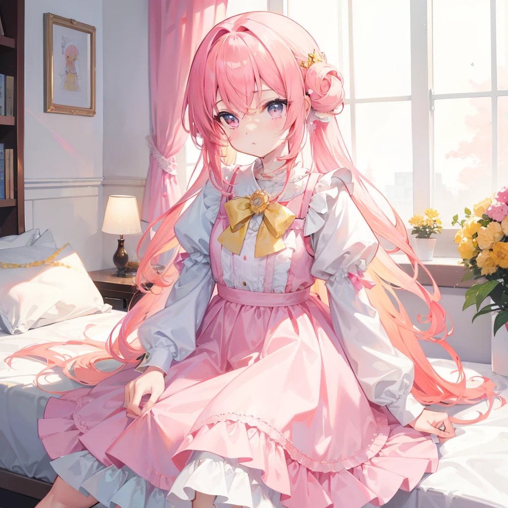 Yellow-pink hair,White clothes,is a sweet little princess