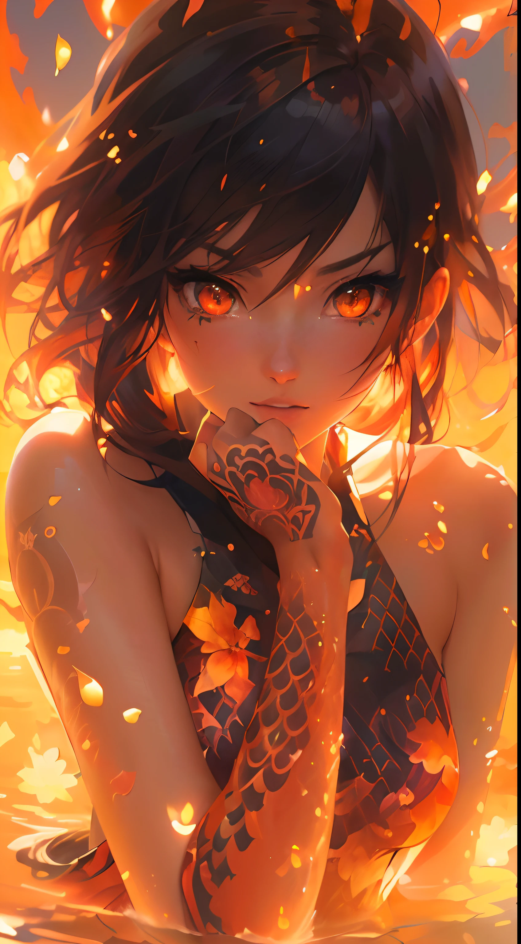 anime girl with a fish tattoo on her arm in the water, detailed digital anime art, artgerm and atey ghailan, anime style 4 k, detailed anime artwork, fire eyes, digital anime art, extremely detailed artgerm, digital anime illustration, beautiful anime artwork, fiery eyes, artgerm. anime illustration, detailed anime art, bright fire eyes