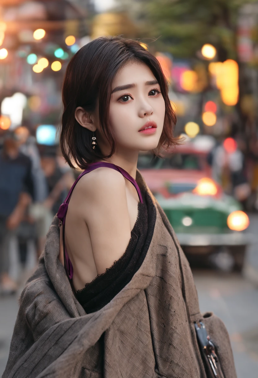 korean cute，Beautuful Women，short detailed hair