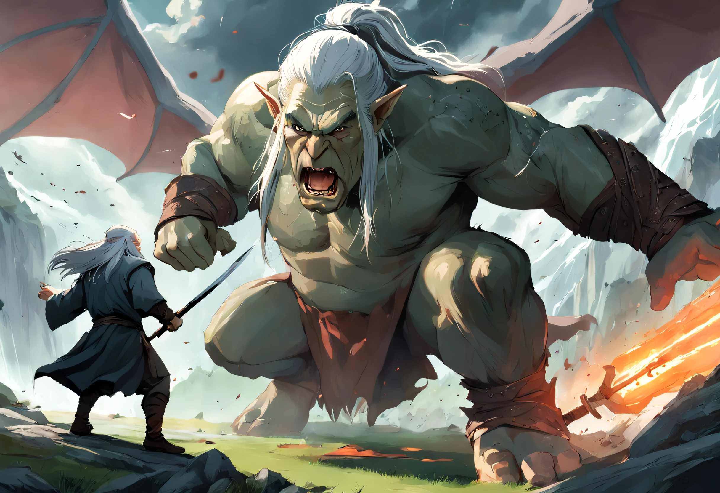 War of the Lord of the Rings The Orcs fighting Legolas and Gandalf, ogros gigantes dragones
