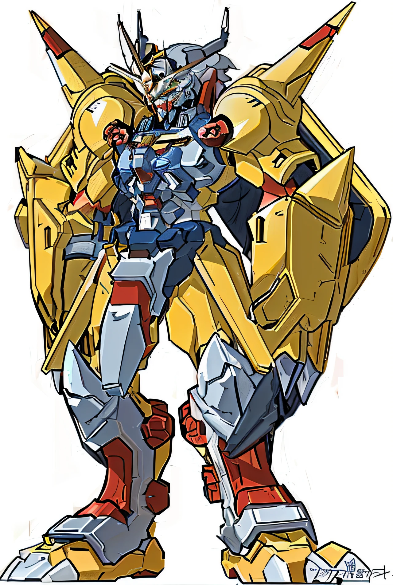 Close-up of robot with yellow and red bodies, anime large mecha robot, Gundam armor, barbatos mobile suit, greek god in mecha style, # Mecha, Barbatos Gundam, cool mecha style, gundam wing style armor, anime mech armor, giant anime mecha, Extreme Gundam, Mobile Suit, Mecha Inspiration