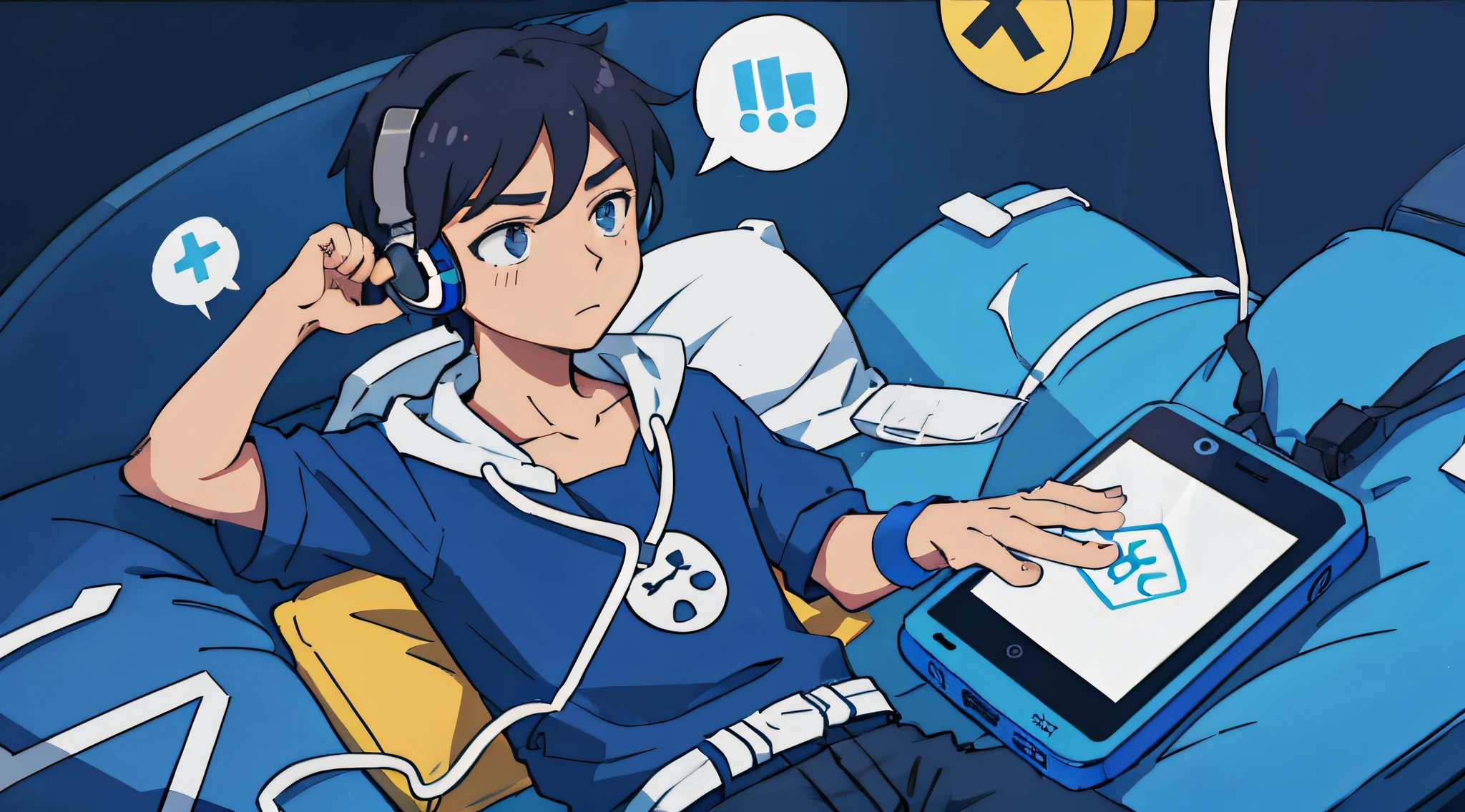 anime character sitting on a couch with headphones and a tablet, 2 d estilo anime, hero 2 d fanart artsation, imagem do avatar, fanart oficial, estilo anime", Digital anime illustration, Pixiv, Melhor Avaliado em Pixiv, Estilo Pixiv, No estilo de Sachin Teng, trending on pixiv, fanart detalhado, foto de perfil 1024px