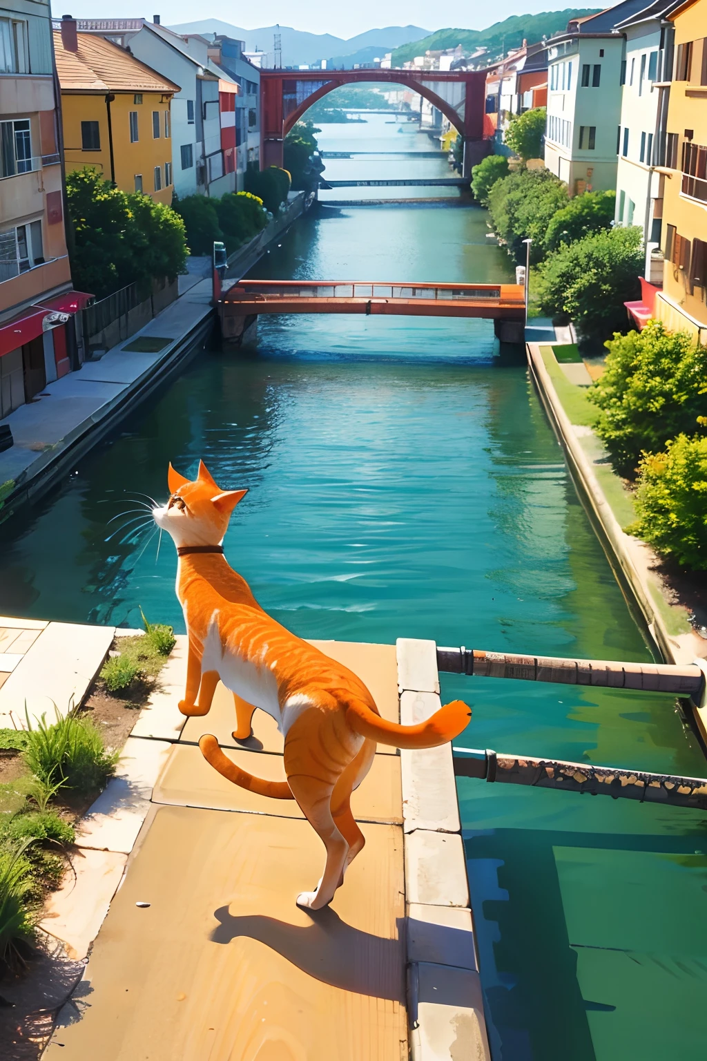 orange cat, windows frame, ready to jump, the cars river --auto