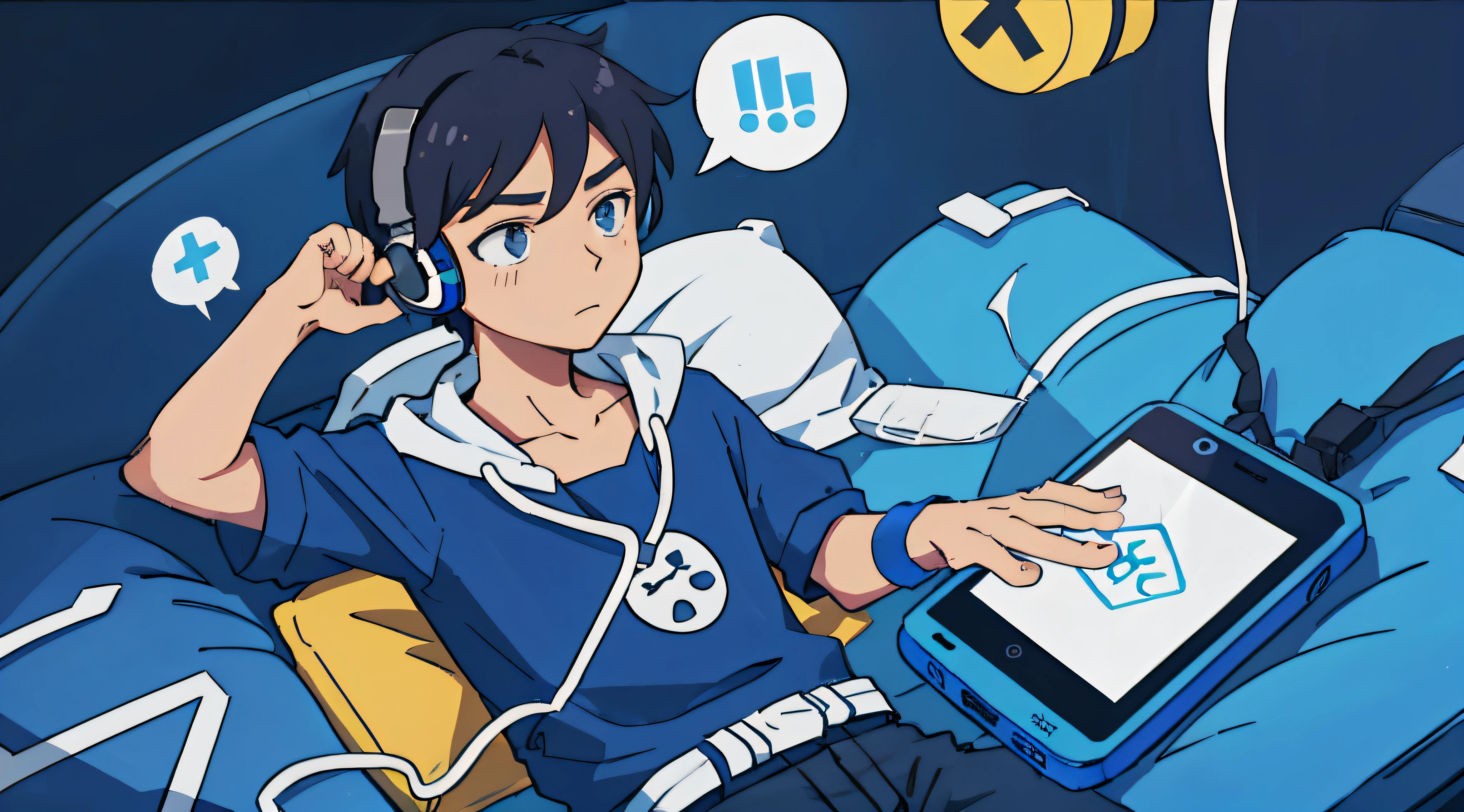 anime character sitting on a couch with headphones and a tablet, 2 d estilo anime, hero 2 d fanart artsation, imagem do avatar, fanart oficial, estilo anime", Digital anime illustration, Pixiv, Melhor Avaliado em Pixiv, Estilo Pixiv, No estilo de Sachin Teng, trending on pixiv, fanart detalhado, foto de perfil 1024px