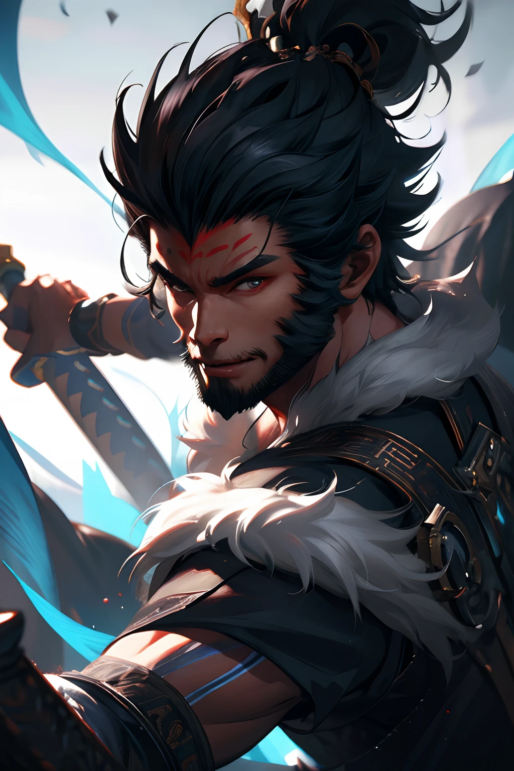wukong \(black myth\),1boy, solo, male focus, detailed eyes, shaded face, unreal engine, 8k, super detail, swordsman chinese style