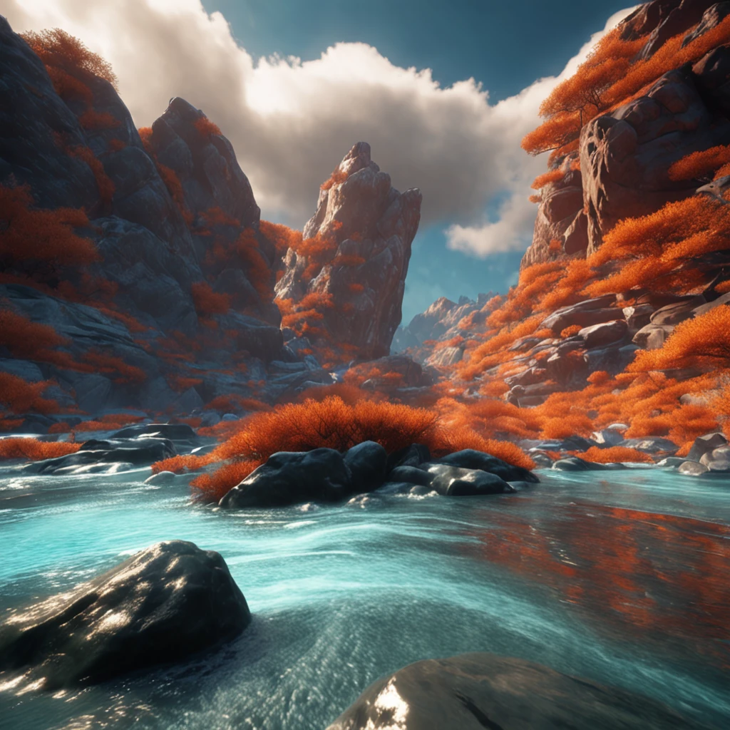water screenshot screenshot, in the style of uhd image, low-angle, mountainous vistas, white and orange, video montages, hyperrealistic marine life, northern china's terrain