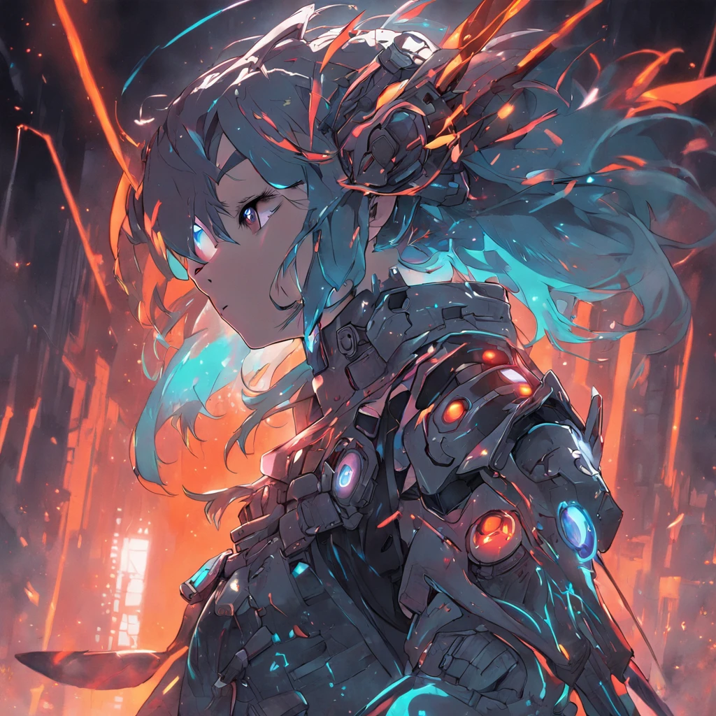 Jamie Hewlett, futuristic cyborg warrior, neon details, highly detailed structure, cinematic lights, cinematographic, dramatic lights, epic composition, ocatane, futuristic world, extremely realistic,