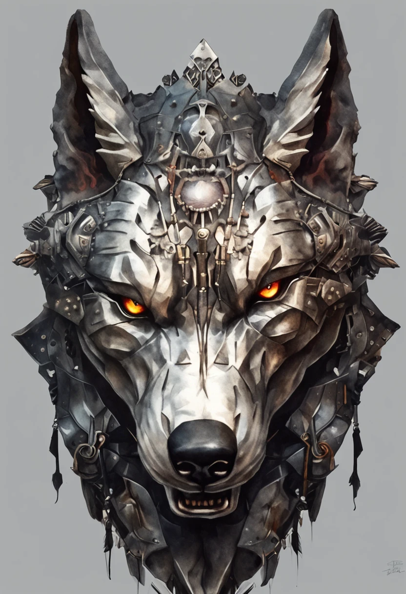 maximum quality, Dramatic lighting, menacing pose, fierce expression, epic atmosphere, (((wolf head shaped helmet))), (((full body shot))),a wolf made out of metal, cyborg, cyberpunk style, clockwork, ((intricate details)), hdr, ((intricate details, hyperdetailed)), incandescent lamps, cinematic shot, vignette, bokeh effect beckground, (canines), (full body shot).::n_style drawing, Low quality imperfection, doll, game, anime