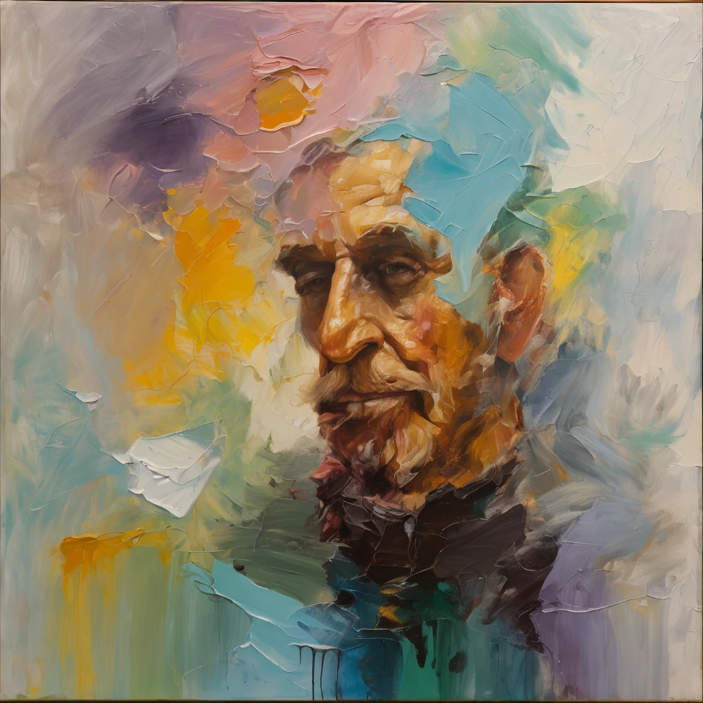 Oil Painting of an old handsome handsome old man with beard and mustache; oil painting, on canvas, on glass or oil; rendered, beautiful, 8k, object oriented ontology, elite, luxury, super wide shot, landscape, a variety of element; sci-fi aquatic; subsurface scattering shiny translucent, wide shot, futuristic, light shafts and particle systems; subsurface scattering shiny