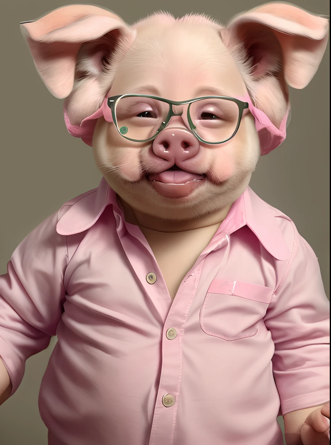a close up of a baby pig wearing glasses with a pig face and a pink shirt, concept art, 4k