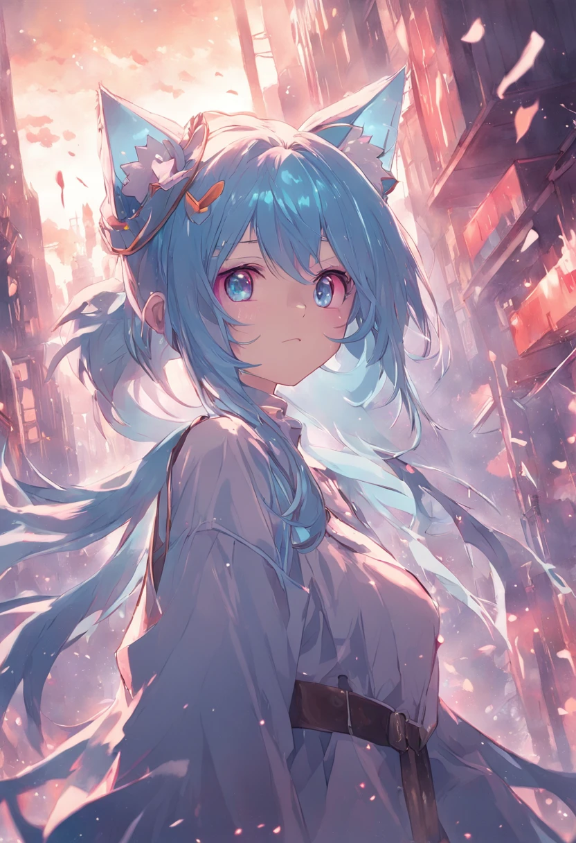 evil smile, fingersmile, cat ears, half-closed eyes, sparkling eyes, maid headdress, light blue hair, cinematic lighting, Surrealism, highres, ccurate