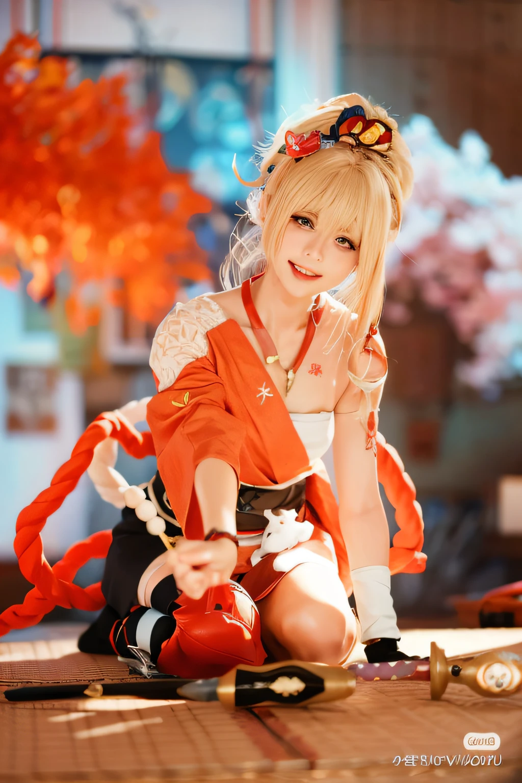 anime cosplay sitting on a swing with a sword, ayaka cosplay, ayaka game genshin impact, anime cosplay, anime girl cosplay, ayaka genshin impact, cosplayer dressed like a crab, keqing from genshin impact, cosplay, zhongli from genshin impact, cosplay photo, rin, , fox nobushi, sakura kinomoto