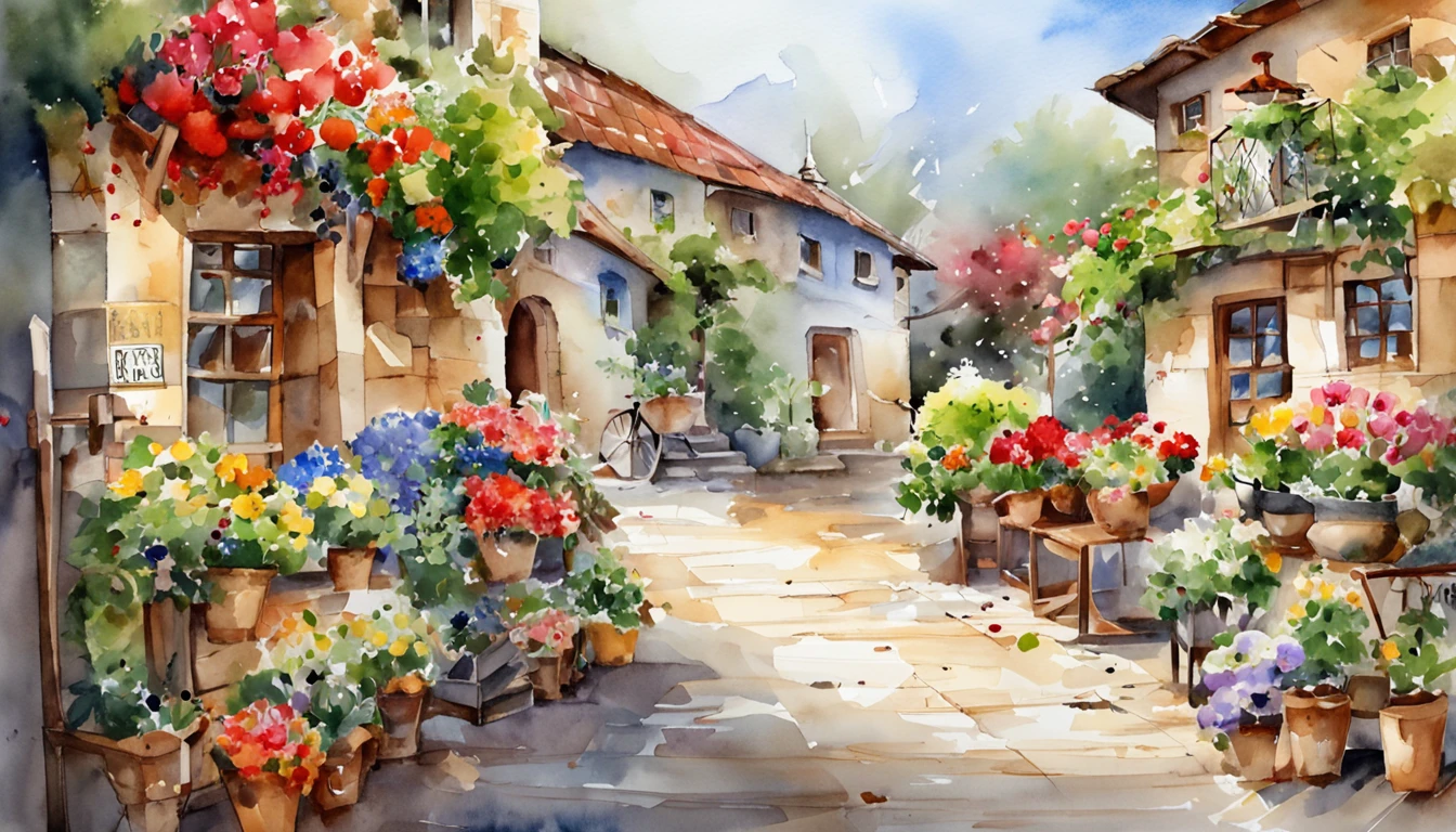 Best Quality、超A high resolution、fullllbody、Girl working in a flower shop、Making a bouquet、 Red glasses、A smile