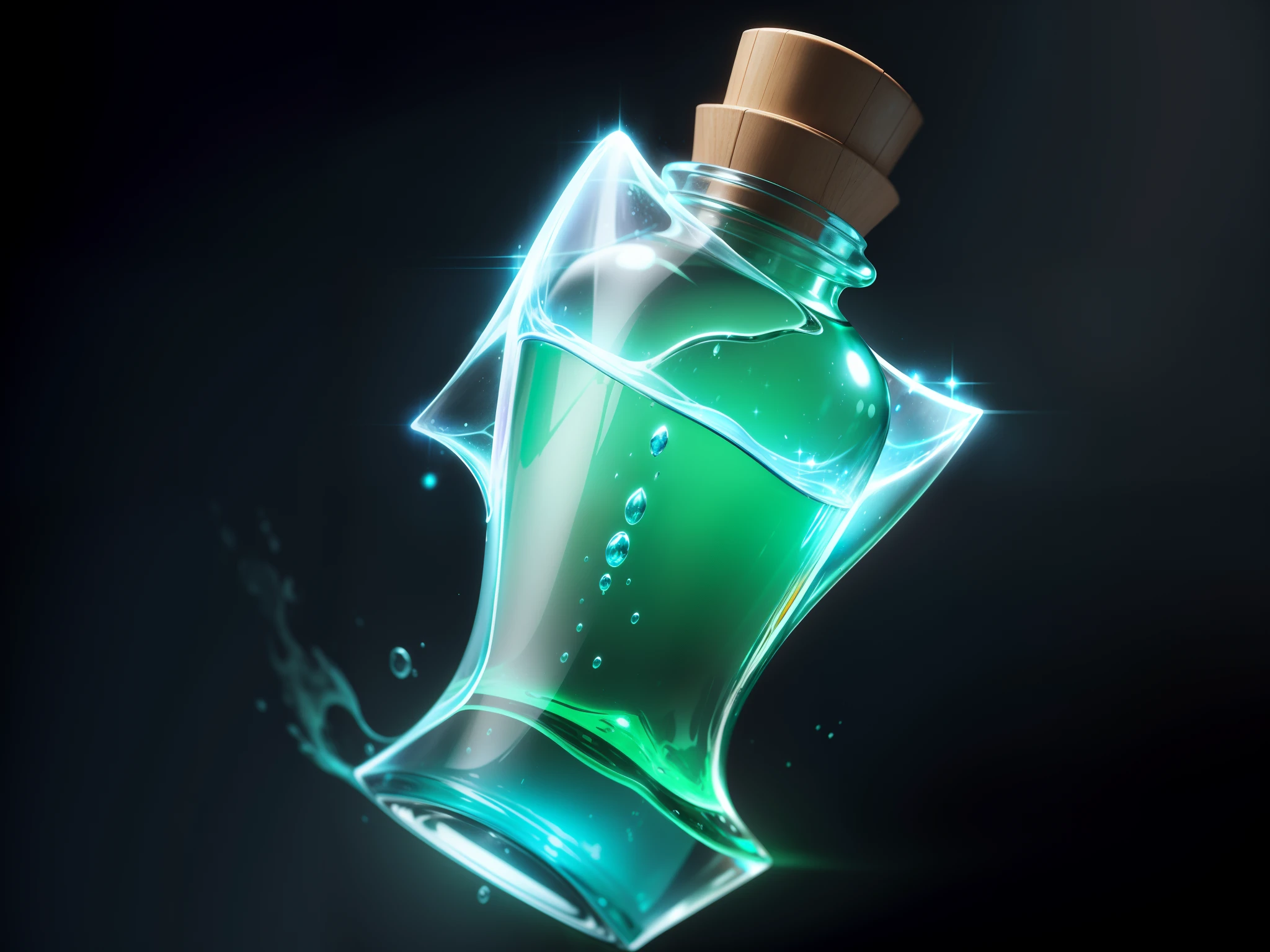 There was a glass bottle,It contains a magical potion。,There is a brown hat on it, potion of healing, potion, health potion, glowing potions, league of legends inventory item, Water armor, glowing liquid