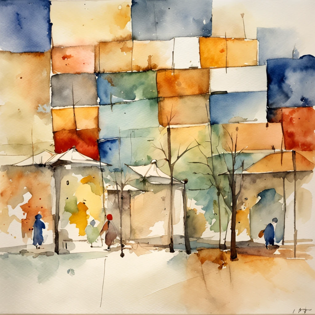 Watercolor Painting of an Integrate and Integrate Bilateral and Square Bilateral structures by Turner and Giraud