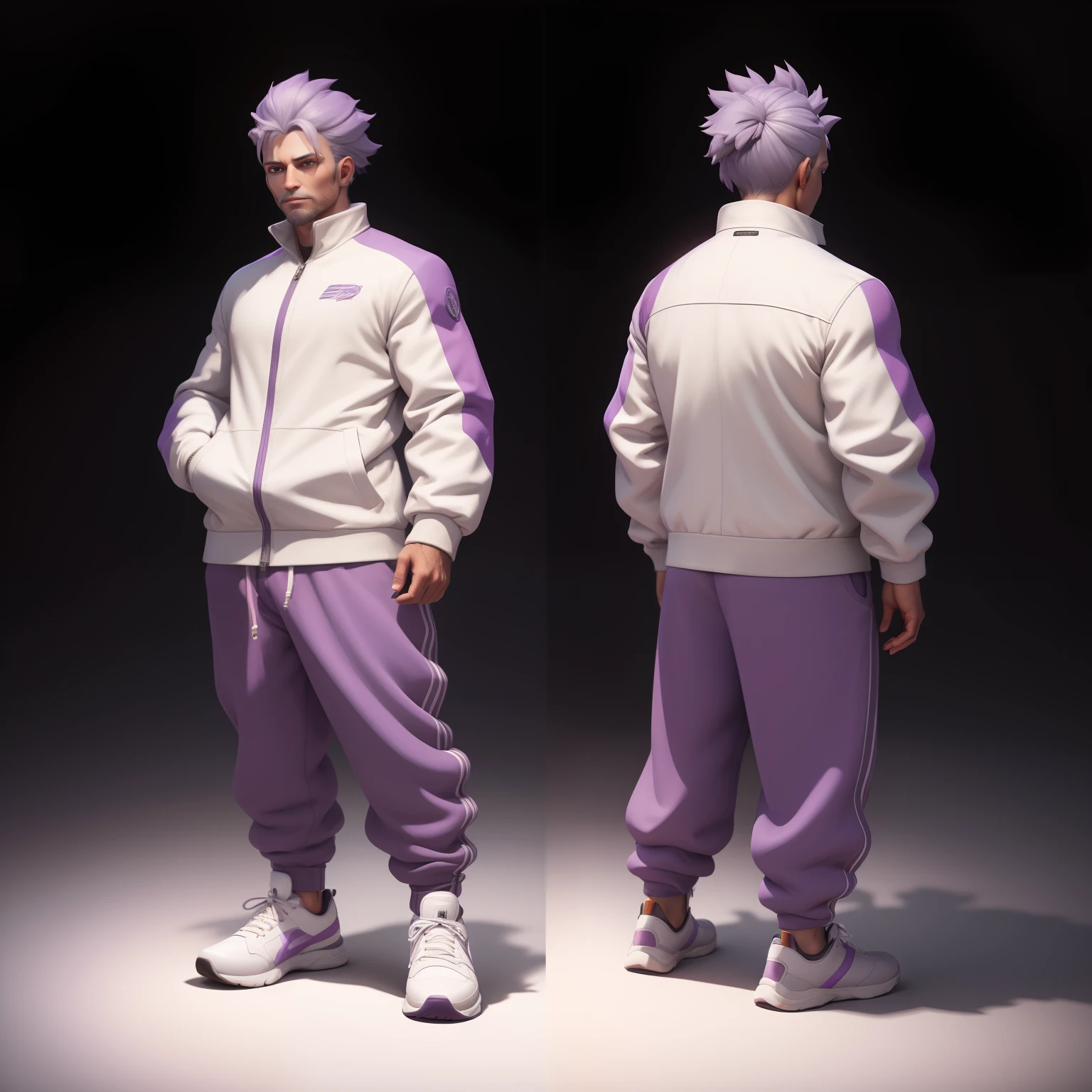 Cg, unity, rendered, man, standing, white sneakers, purple jacket, white stripe, purple pants