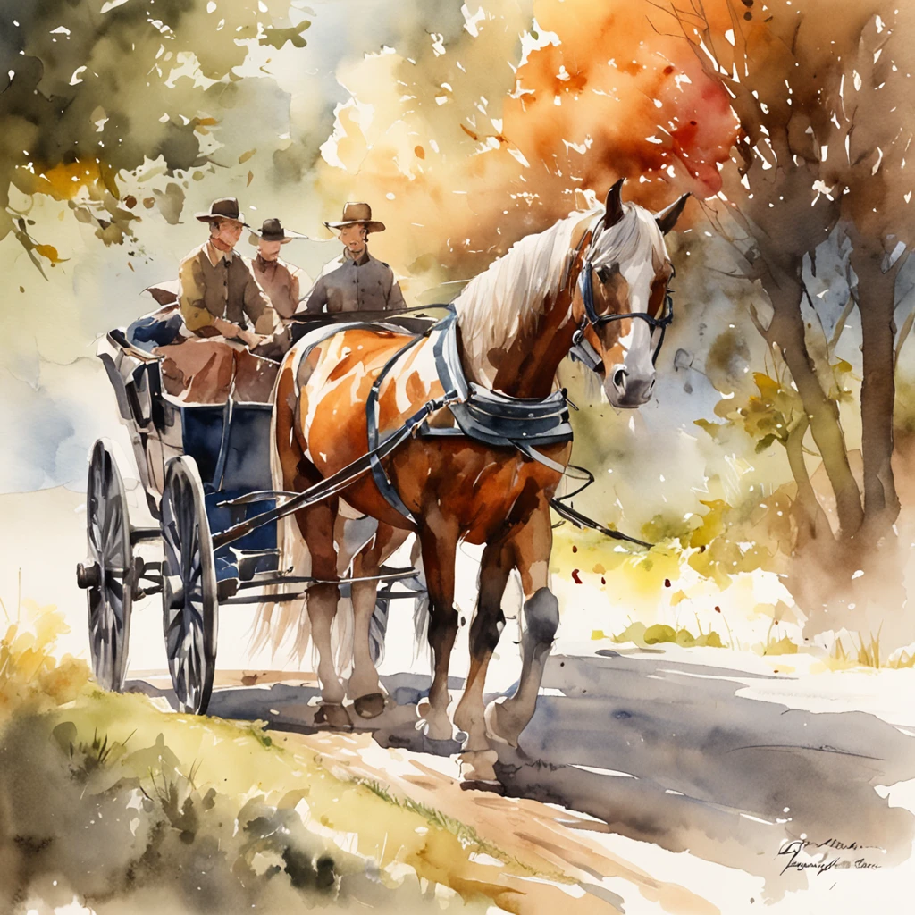 Watercolor painting of a horse-drawn horse with no horse drawn, unreal engine, 8k, high render, artstation trending --aspect 16:9