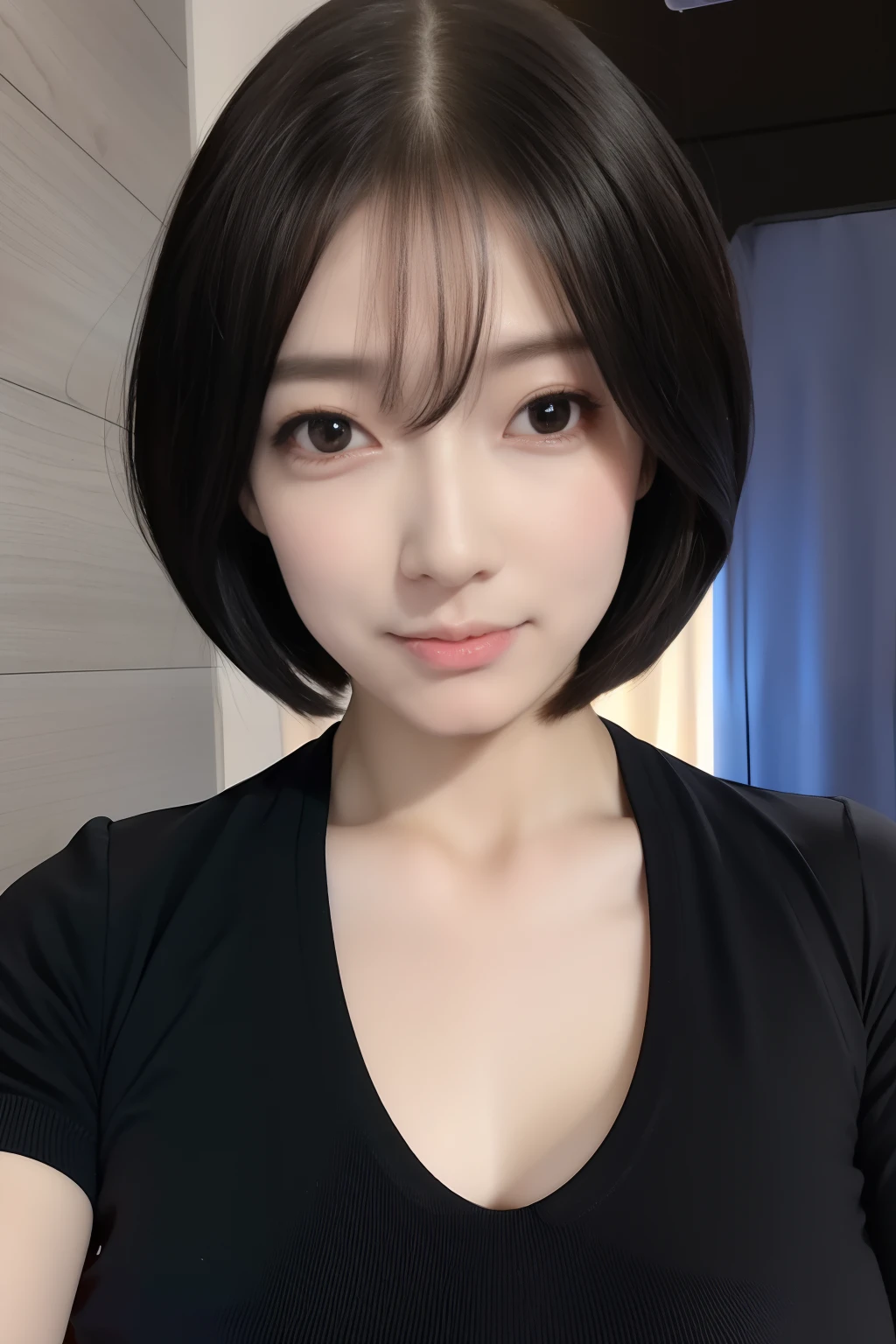 (8k, RAW photo, best quality, mastery:1.2), (realistic, photo-realistic:1.37),(Kpop idol), (aegyo sal:1),cute,professional lighting, photon mapping, radiosity, physically-based rendering , cosplay, lucy \(cyberpunk\), bob cut, mechanical parts, grey eyes, black tight suit, cyberpunk city, black pants, night, neon lights, sexy, smoke, looking at viewer,, 8k 高分辨率, 8k, CG壁纸, 现实, 清晰的背景, 中等乳房, 全身