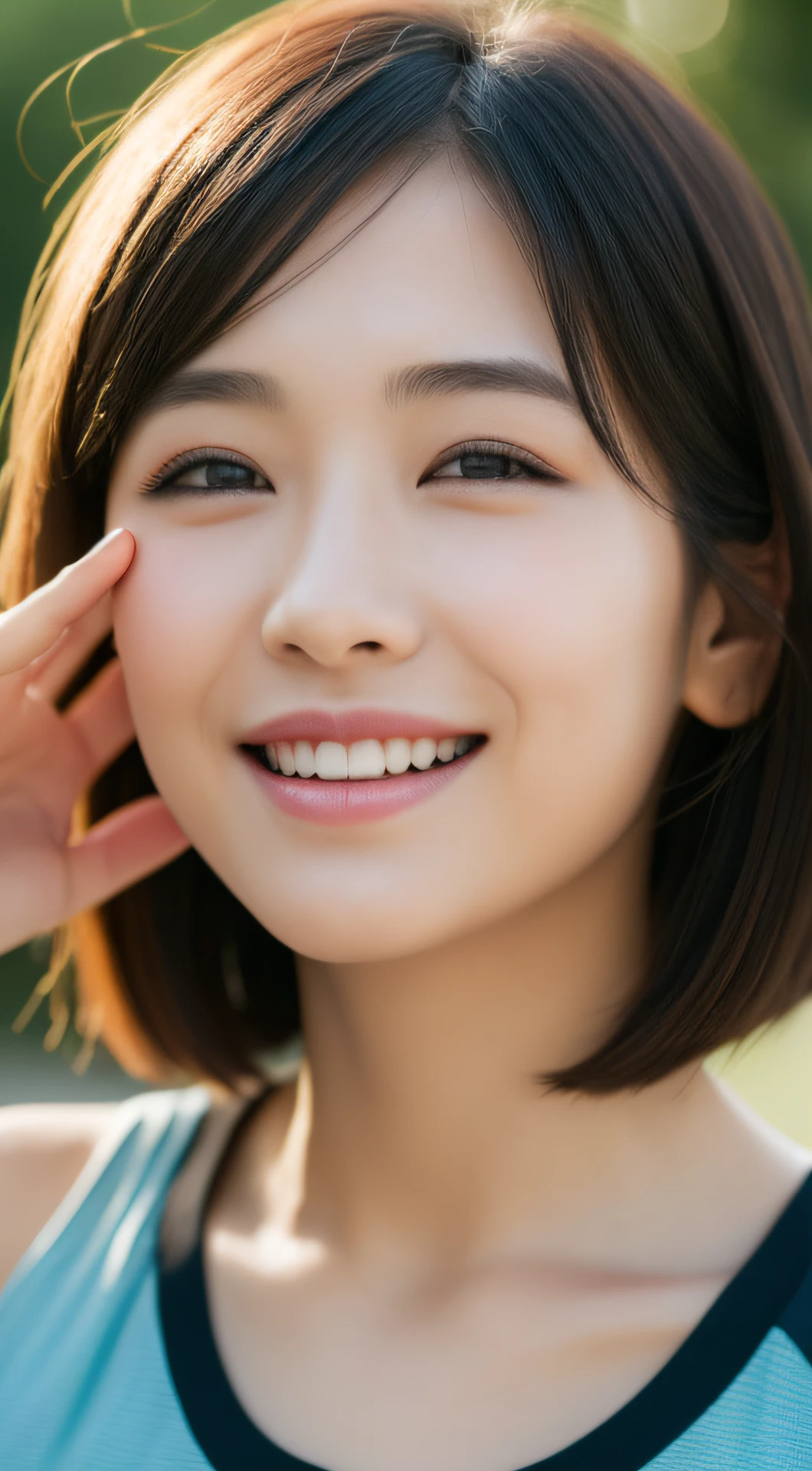 ((Top Quality, 8k, Masterpiece: 1.3)), Sharp Focus: 1.2, Perfect Body Shape Pretty Woman: 1.4, Slender Abs: 1.2, (Layered Haircut, Big: 1.8), (Sports Bra: 2.0), (Jogging: 1.8), (Street: 1.2), Highly Detailed Face and Skin Texture, Detailed Eyes, Double Eyelids, Smile, Bokeh, Japan People,