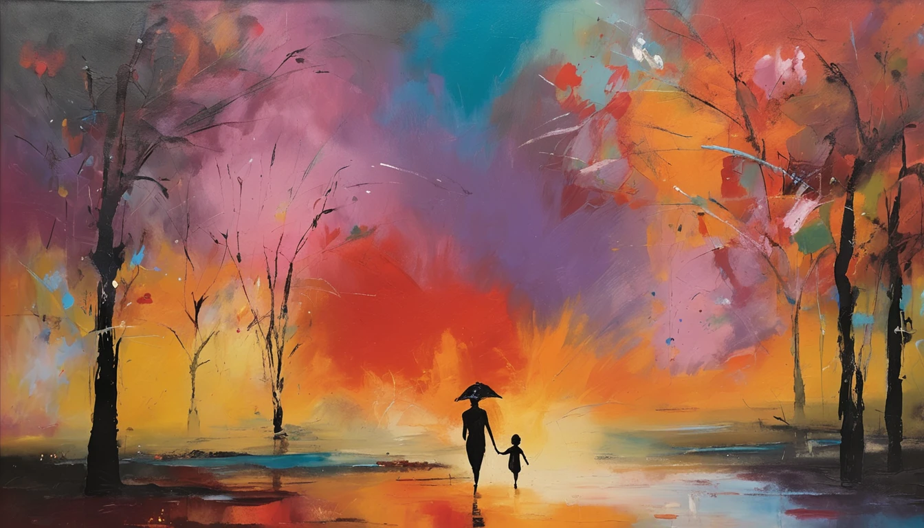 Walking hand in hand with mother at fireworks display venue５There is a girl of year old, traditional japanese concept art, [ Fireworks in the sky ]!!