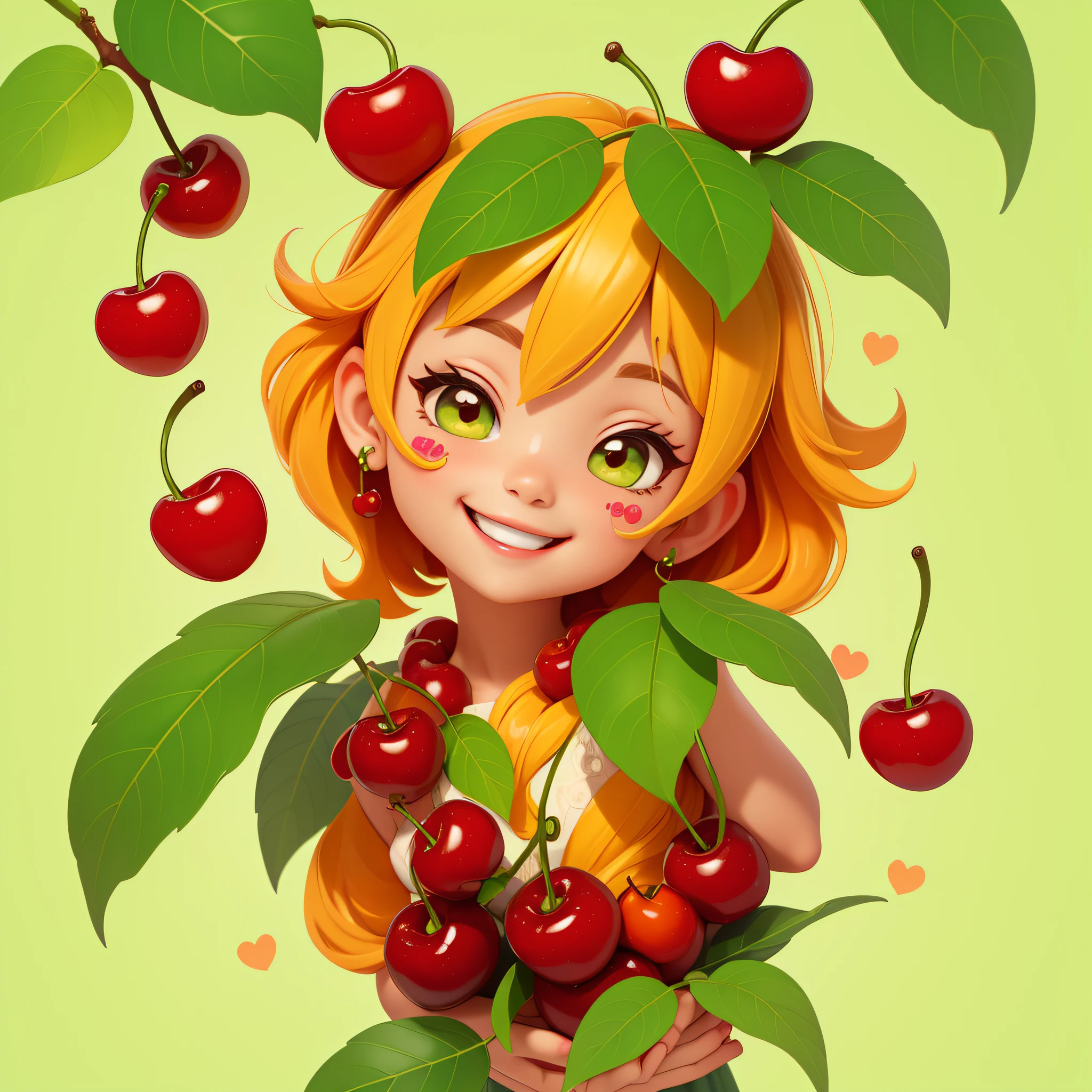 A close up of a girl holding a bunch of cherries - SeaArt AI