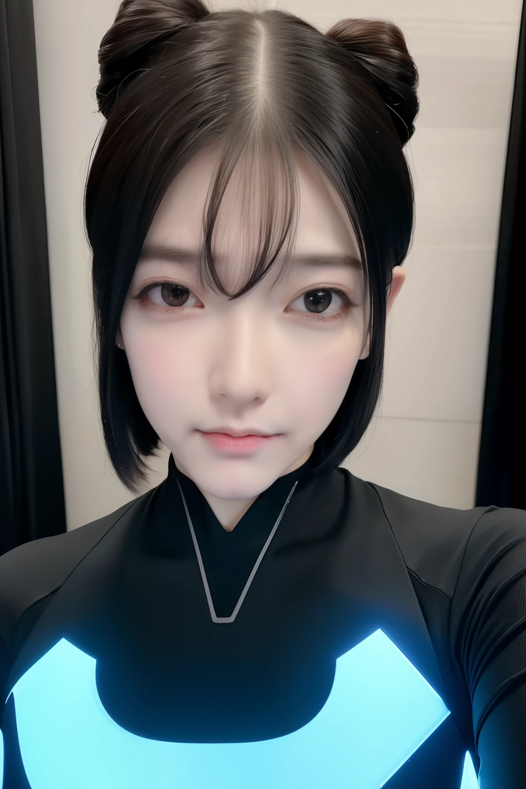 (8k, RAW photo, best quality, mastery:1.2), (realistic, photo-realistic:1.37),(Kpop idol), (aegyo sal:1),cute,professional lighting, photon mapping, radiosity, physically-based rendering , cosplay, lucy \(cyberpunk\), bob cut, mechanical parts, grey eyes, black tight suit, cyberpunk city, black pants, night, neon lights, sexy, smoke, looking at viewer,, 8k 高分辨率, 8k, CG壁纸, 现实, 清晰的背景, 中等乳房, 全身
