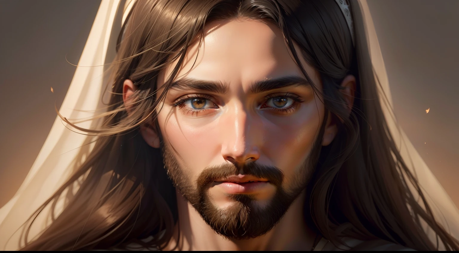 Por favor, create an image of Jesus Christ in high definition. Portray it with realistic strokes and careful detail, mostrando Sua face compassiva e serena. Be sure to capture His spiritual essence and the sense of peace He conveys. Use Soft Colors and Proper Lighting to Highlight His Divinity. The final image should be of high resolution and quality, showing the beauty and transcendence of Jesus Christ."