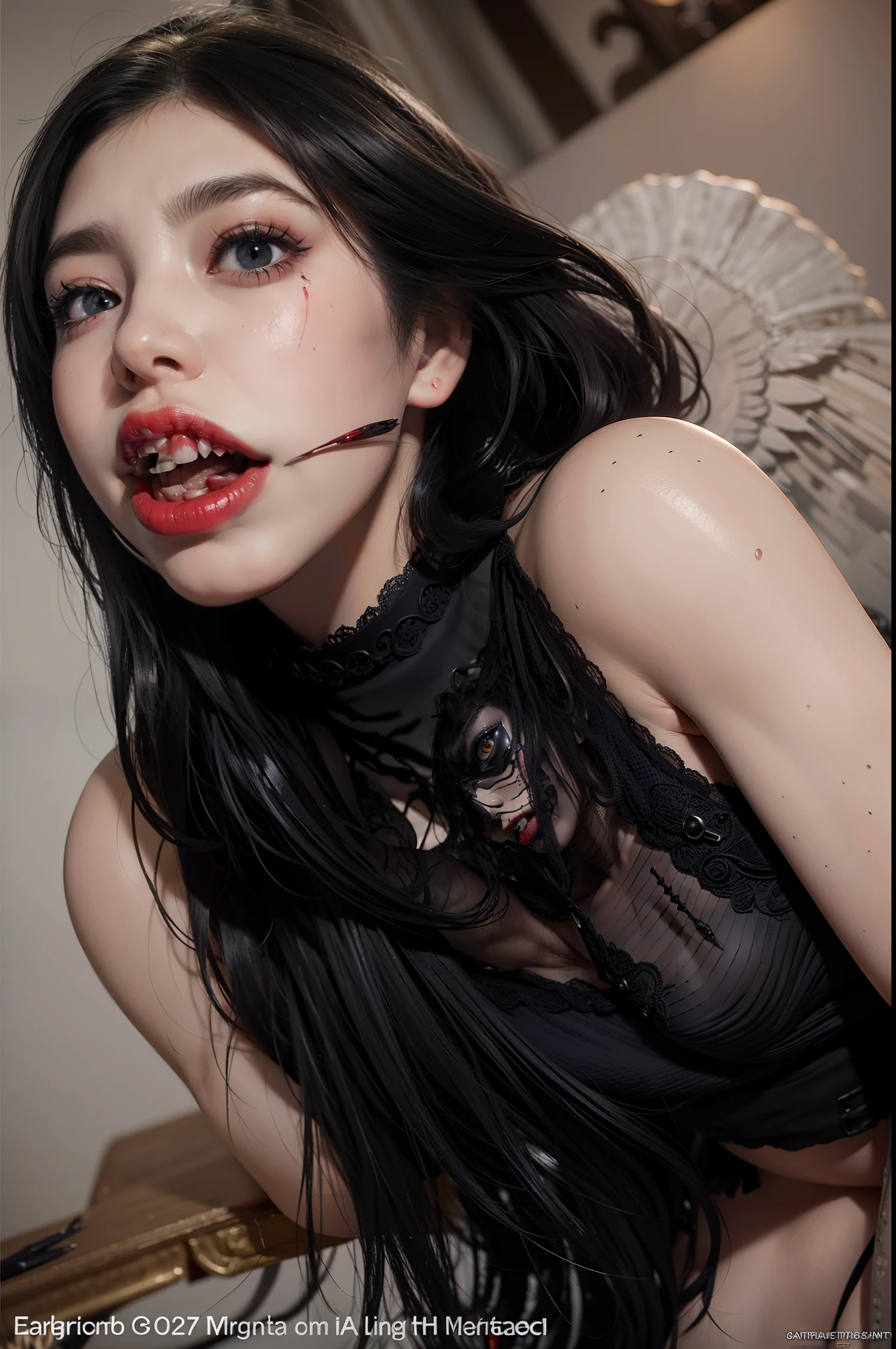 Fine matte paint,Skeleton Dark Angel, Haunted castle with large wings, Fill the drawing table with a knife,terroral,uncanny,horrid,secret terror,tentaculata,grape trees,The eye,uncanny valley effect teeth,all fours,Critters,Blood Moon,4K,high qulity,Beautuful Women,Delicate face