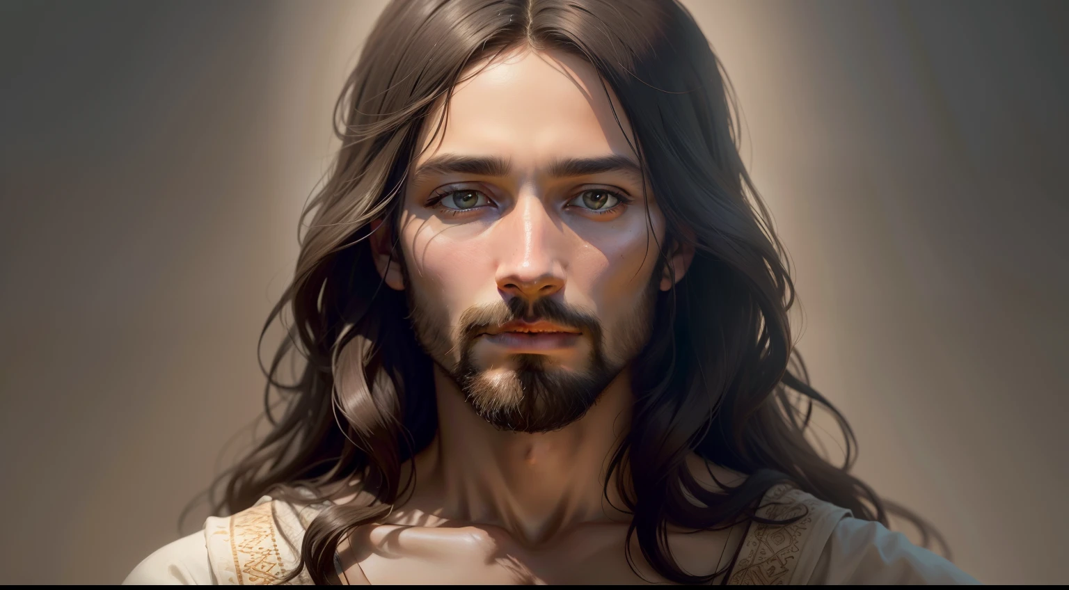 Por favor, create an image of Jesus Christ in high definition. Portray it with realistic strokes and careful detail, mostrando Sua face compassiva e serena. Be sure to capture His spiritual essence and the sense of peace He conveys. Use Soft Colors and Proper Lighting to Highlight His Divinity. The final image should be of high resolution and quality, showing the beauty and transcendence of Jesus Christ."