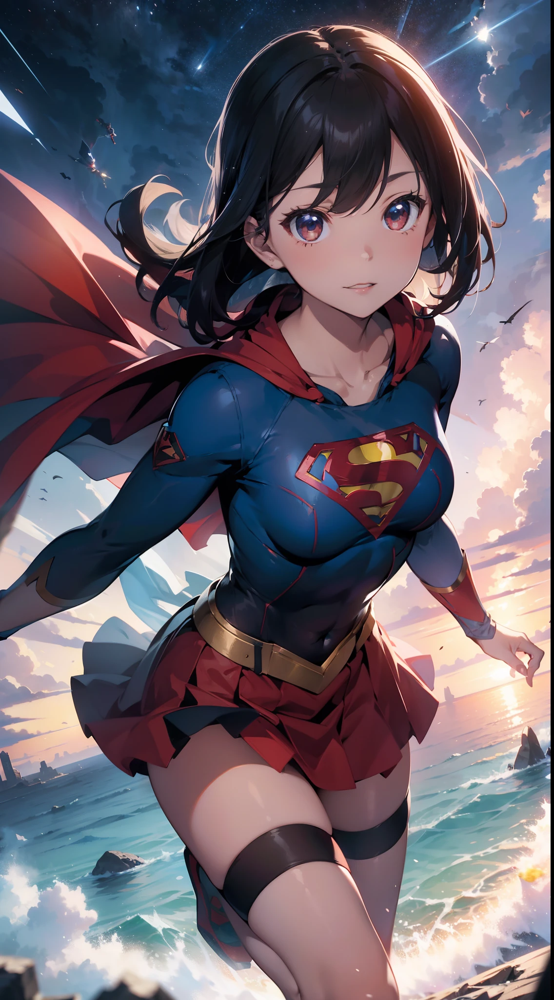 Black-haired Supergirl just backs graduation cap a group of classmates