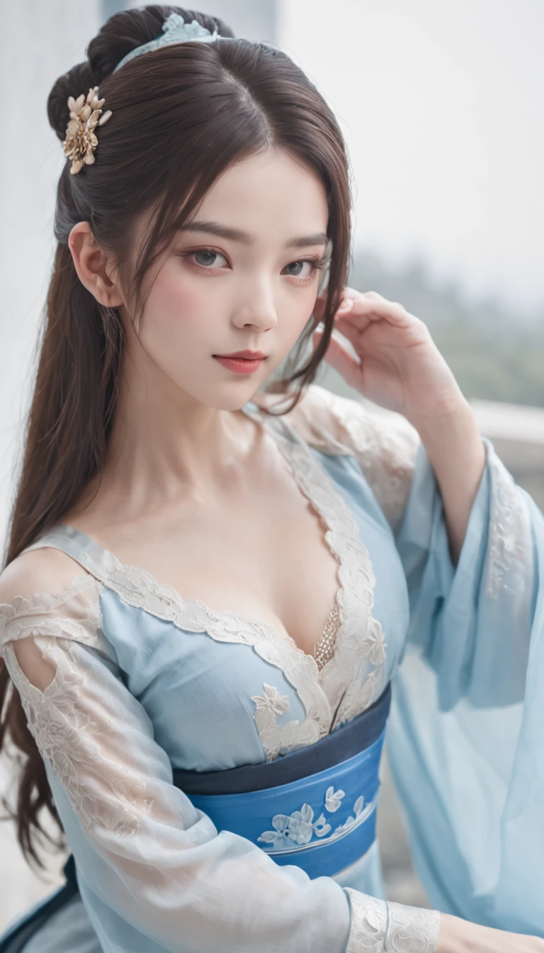 (whole body,panoramic),cleavage,Shoulder,perfect eyes,perfect iris,perfect lips,perfect teeth,perfect skin,White skin,soft headlights,Front light,Chinese girl,Yarn(Colorful Hanfu),(chinese woman';hairstyle),(Various dynamic poses),Background Chinese interior,Green trees outside the window,MUCH QUALITY,masterpiece,ultra high resolution,(lifelike:1.4),original photo(Super lifelike details), best quality,(18-year-old Chinese fashion female model)