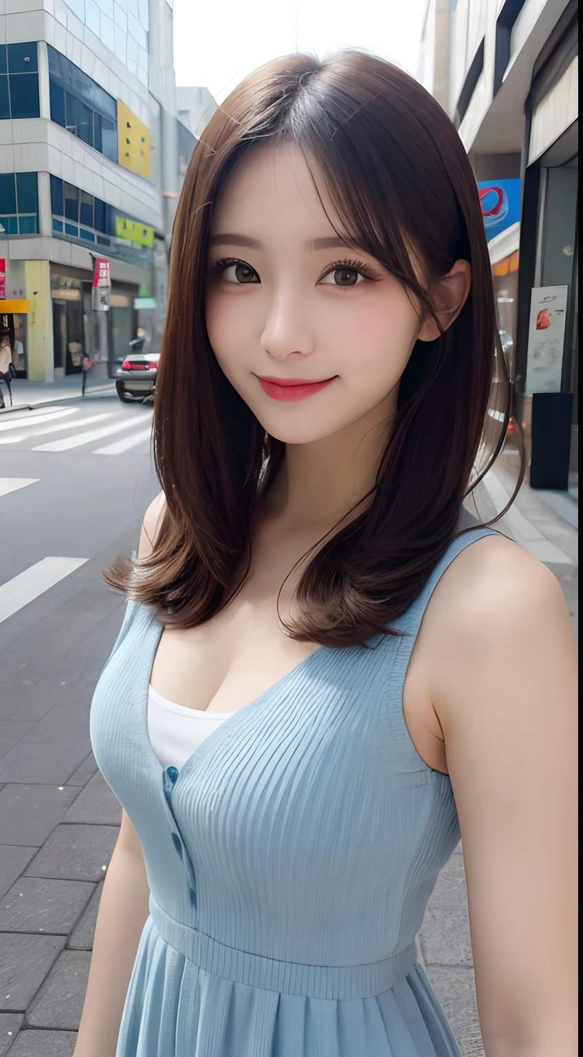 masutepiece, Best Quality, Illustration, Ultra-detailed, finely detail, hight resolution, 8K Wallpaper, Perfect dynamic composition, Beautiful detailed eyes, summer dress,Bob Hair, mid-chest, Natural Color Lip, Random and sexy poses,Smile,Akasaka Street Walk、20 years girl