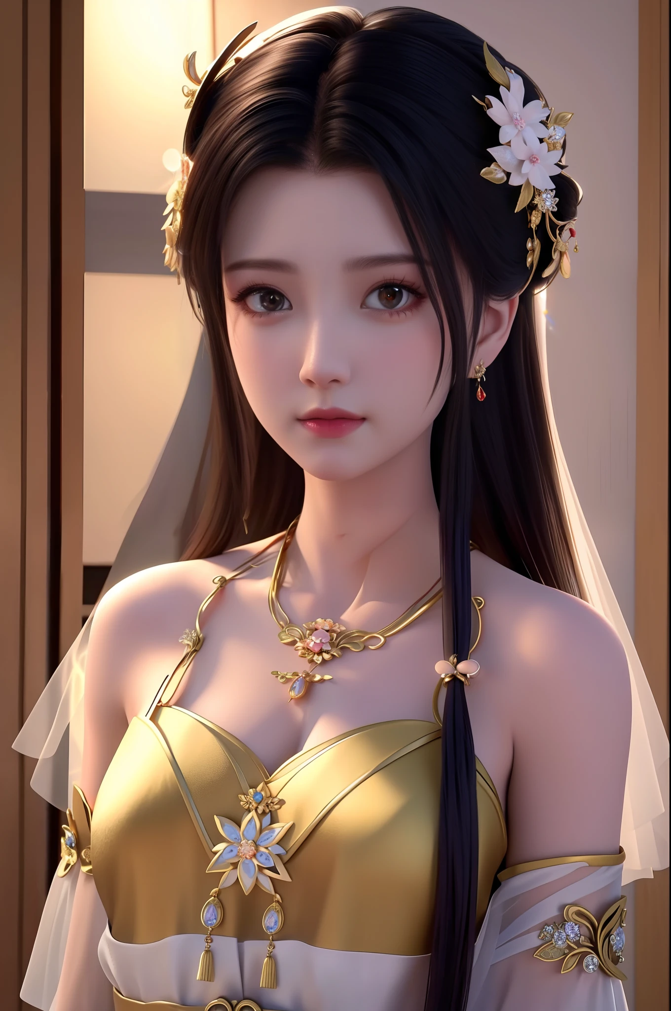 best quality, masterpiece, highres, 1girl,china wedding dress,hair ornament,necklace, jewelry,Beautiful face,upon_body, tyndall effect,photorealistic, dark studio, rim lighting, two tone lighting,(high detailed skin:1.2), 8k uhd, dslr, soft lighting, high quality, volumetric lighting, candid, Photograph, high resolution, 4k, 8k, Bokeh