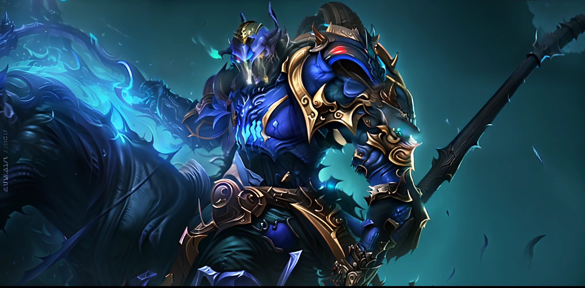 um close up de uma pessoa em um cavalo com uma espada, heroes of the storm splash art, Warwick Santo, Arte Splash, Splash Art Oficial, 8 K HD WallpaperArtefato jpeg, 8k hd wallpaperjpeg artefato, nasus, cavaleiro da morte, League of Legends arte splash, Raziel IRL, Jayce Arcano, cavaleiro da morte