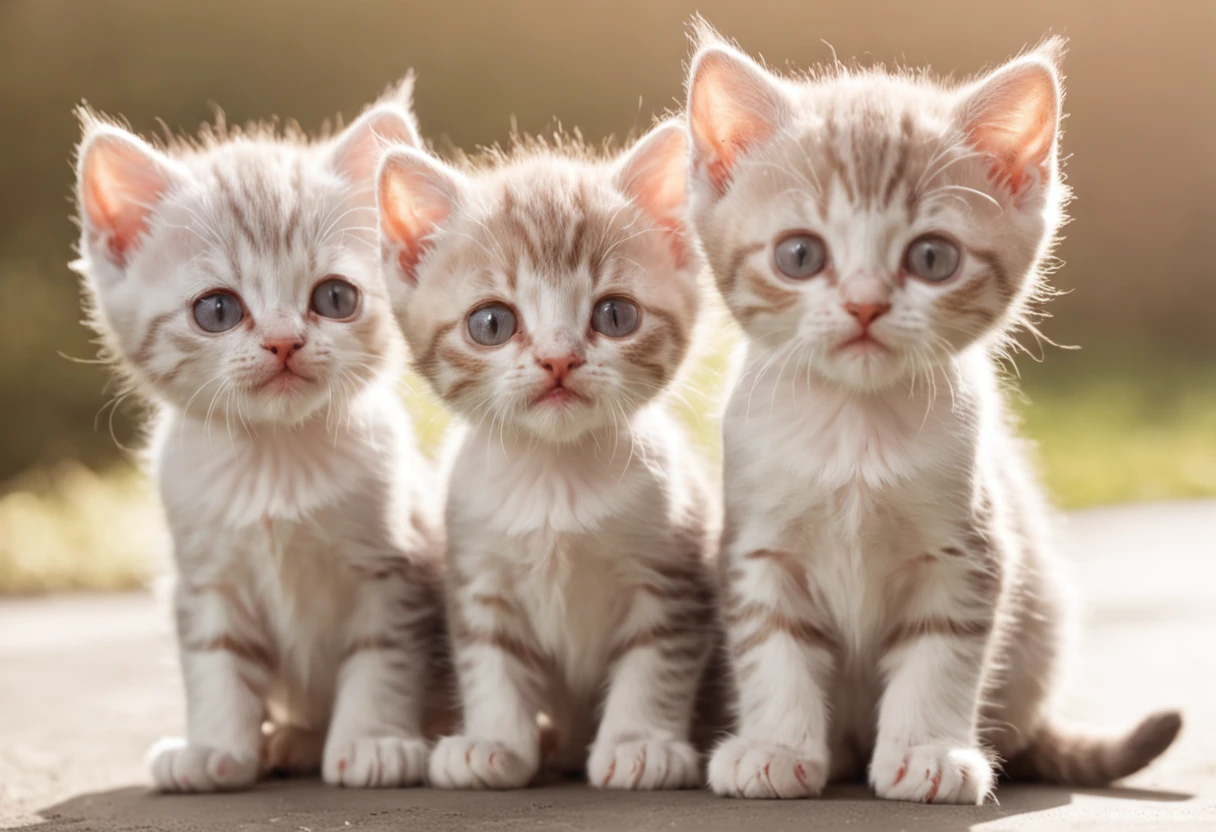 2 cute happy kittens playing in the morning light, pixar, adorable