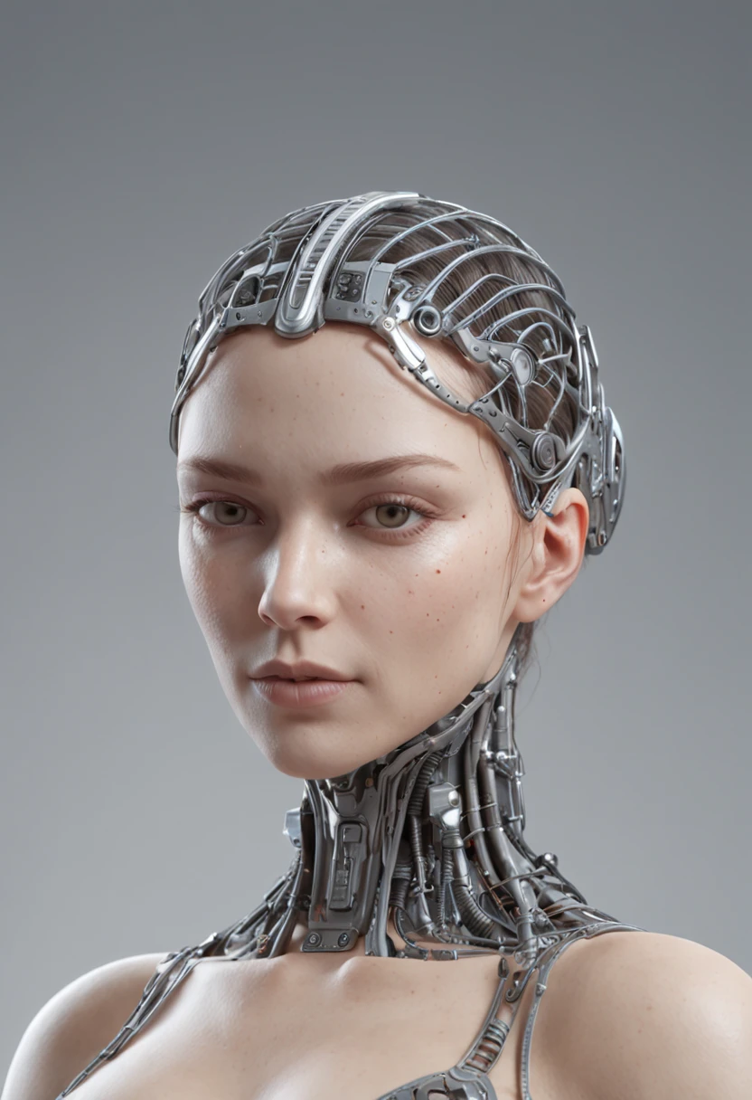 complex 3d render ultra detailed of a beautiful porcelain profile woman android face, Cyborg, cyborg robot parts, 150 mm, Beautiful studio soft light, rim-light, vibrant detail, Luxurious cyberpunk, Lace, Hyperrealistic, anatomically, face muscles, Cable Electrical Wire, micro Chip, elegant, Beautiful background, rendering by octane, h. r. Giger style, 8K, Best quality, Masterpiece, illustration, An extremely delicate and beautiful, Extremely detailed ,CG ,Unity ,the wallpaper, (Realistic, photo-realistic:1.37),Amazing, finedetail, Masterpiece,Best quality,offcial art, Extremely detailed CG unifies 8K, 8K, Diamond, and Wallpaper, absurderes, unbelievable Ridiculous, robot, silver halmet, full bodyesbian, Sitting