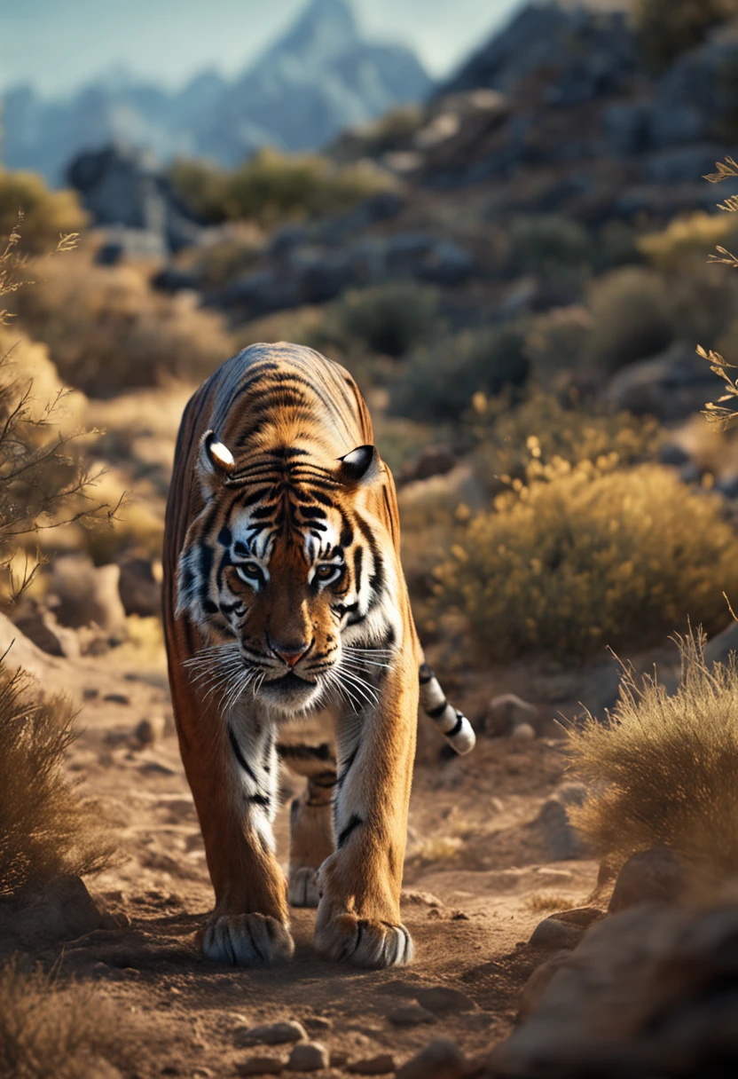 Realistic pictures like a tiger movie,safari, Ultra HD, Realistic, Vivid colors, Highly detailed, UHD Drawings, pen and ink, Perfect composition, beautiful detailed intricate insanely detailed octane render trending on artstation, 8k artistic photography, photorrealistic concept art, soft natural volumetric cinematic perfect light