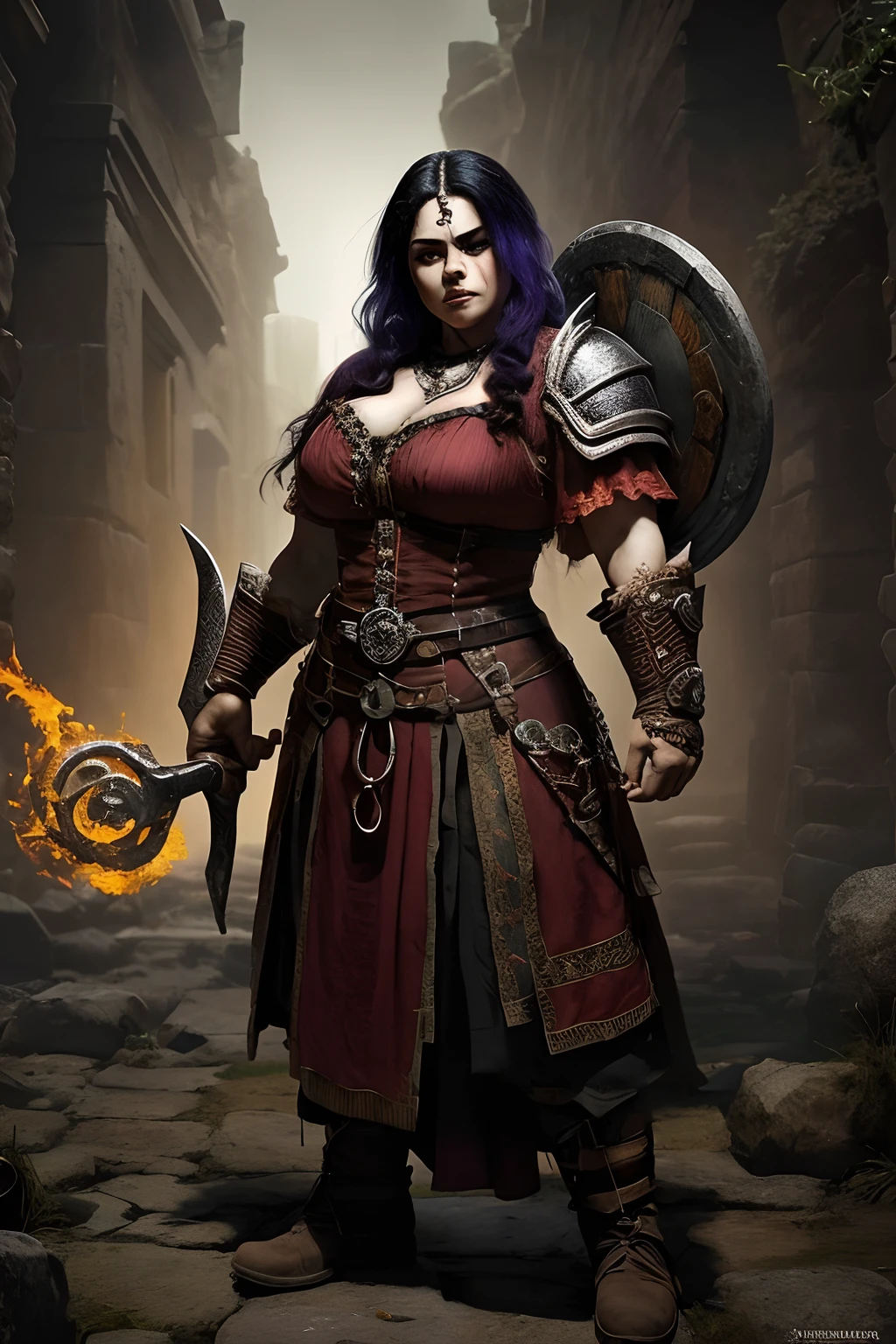 (papel de parede 8k extremamente detalhado), an average photo of a necromancer dwarf woman, intrincado, alto detalhe, Dramatic