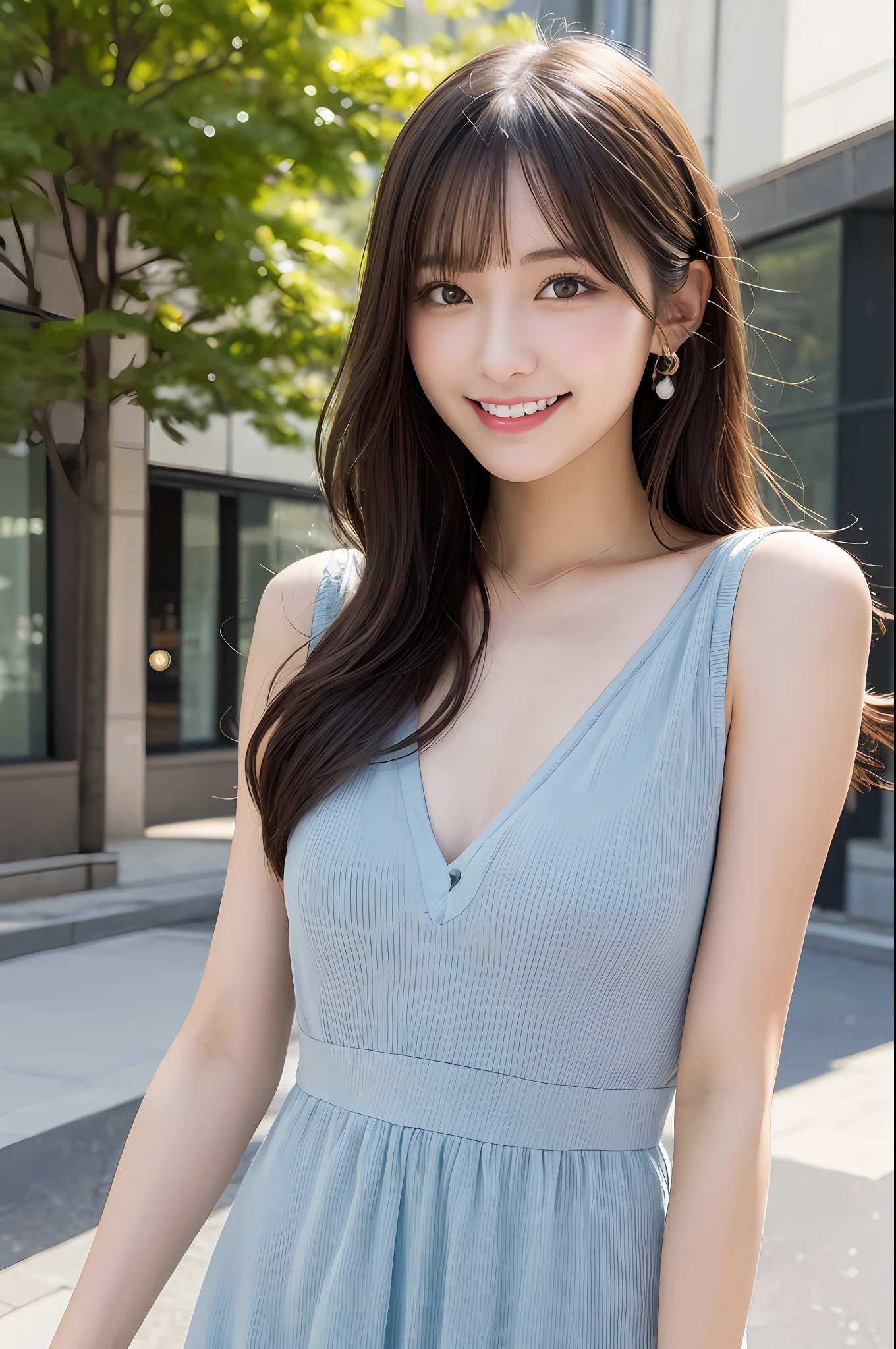 Tzuyu 1, woman, (Realistic), (Hyperrealism), (photoRealistic), Written boundary depth, eye make up:0.7 (whole body:1.8), (Large Bust),(Tight waist), Observe the audience,At the flower garden, Fashion Model, A sexy dress with open shoulders and neckline
