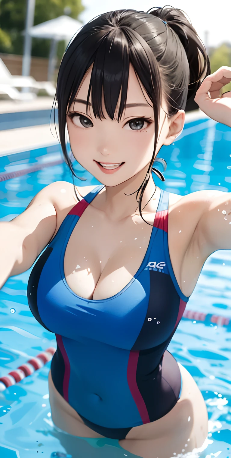 realisticlying、18 girls、Wearing competitive swimsuits,Smile,Cleavage emphasis,Face Real,A sexy,swimming pools