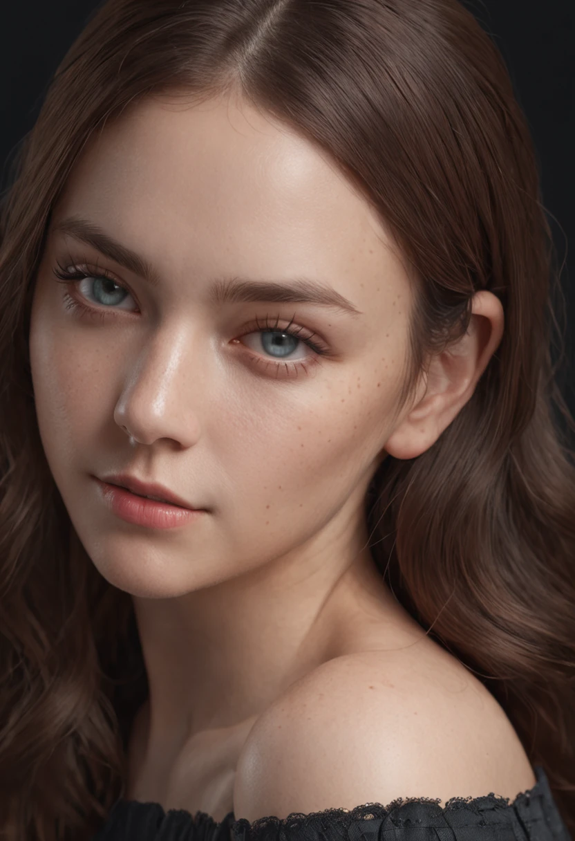 1girl, (Realistic:1.3), standing, Photo, gorgeous, realism, dark background, masterpiece, diffuse soft film lighting, portrait, best quality (perfect face:1.4), ultra-realistic highly detailed intricate realistic simulation style photo sharply focused on eyes, cinematic lighting,white skin, blue eyes, beautiful,