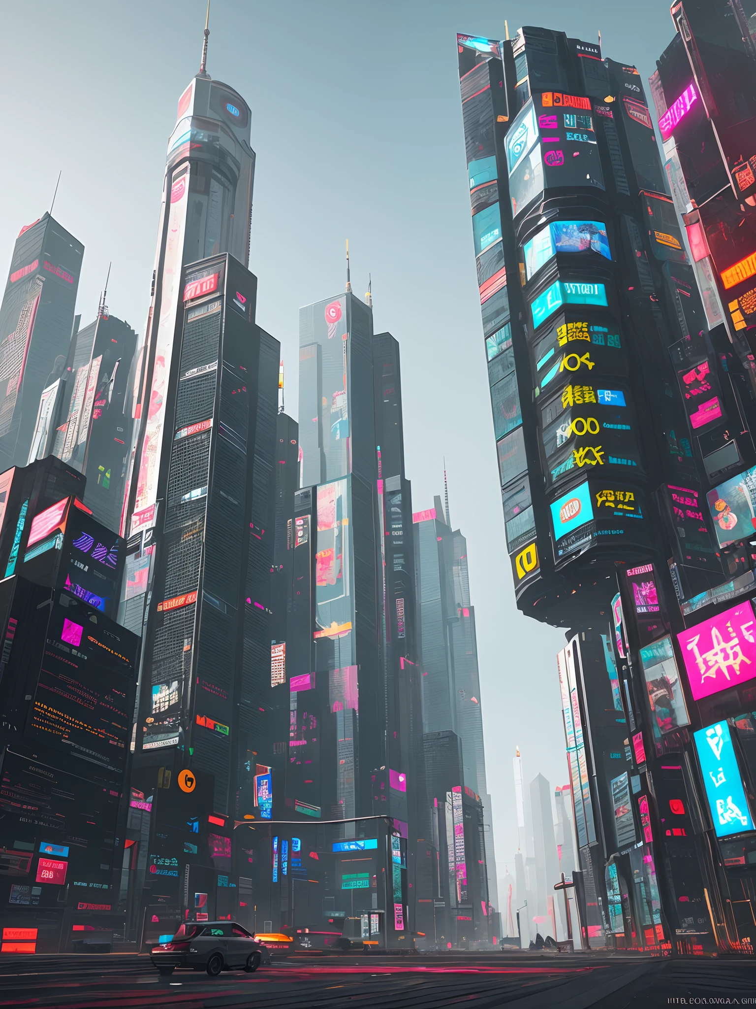 A futuristic city with neon lights and tall buildings - SeaArt AI