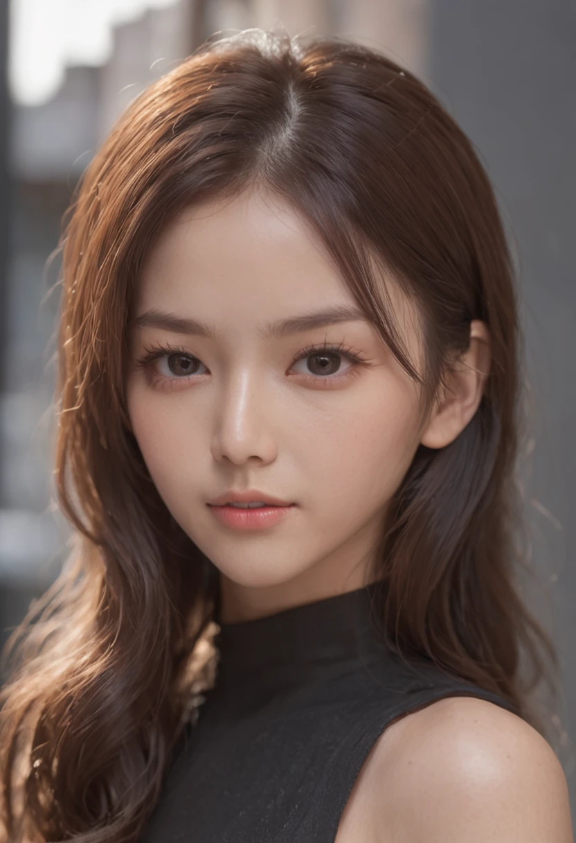 tmasterpiece, top-quality, 超A high resolution, (Photorealsitic:1.4), 32K,beautiful light up,profesional lighting,RAW photography, 8K  UHD, A detailed face, A detailed eye,Detailed eyes,Good balance between left and right eyes,no-makeup:1.5,Baby-faced girl,Cute little girl s,18yr old,(((cabelos preto e longos,Single length,with round face,a baby face,Young face, narrow eyebrows,Rounded upturned nose,Send a letter))), ((Tight long skirt，Stick to the body,DEEP-V COLLAR、Wear more leather jackets)),((sexy body lines:1.5,Female body line,Colossal tits:1.5,Big buttocks:1.3,Side Chest:1.3)),Late night street corner,Night view of the city, shot from afar,facing back、Looks Back,Excessive breast size:1.5,Rui Kiriyama