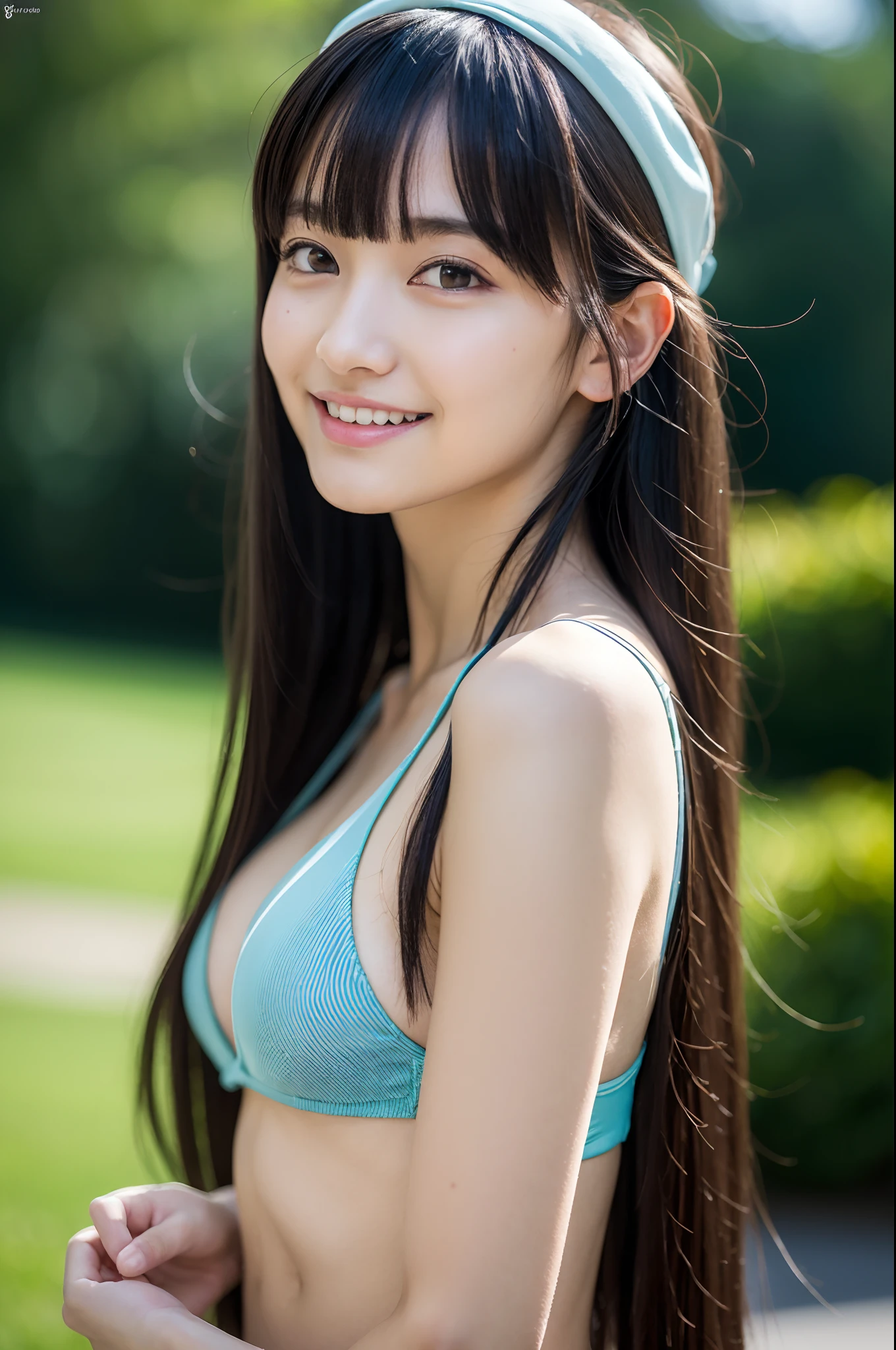 (8K, Raw photo, Best Quality, masutepiece:1.2), ultra-detailliert, 超A high resolution,
(Realistic, photographrealistic:1.37), Portrait, high-definition RAW color photography, professional photograpy,
extremely delicate and beautiful, Extremely detailed, 8K Wallpaper, amazing, finely detail, Huge file size, Official art, Highly detailed CG Unity 8k wallpaper,
highly detailed beautiful girl, extra detailed face, extremely detailed eye, highlydetailed skin, extremely detailed fingers, highly detailed nose, highly detail mouth, Perfect Anatomy, Highly detailed background, Very detailed clothes,
1girl in, (18 years old:1.2), High school students, age, Cute Girl, famous Japan idol, kawaii,
Huge breasts, Realistic body, Petite,
Fair skin, Shiny skin, Slender body, Good figure,
Black hair, Long straight hair, (Blunt bangs:1.2),
Smile, Cute, 年轻, Cute face, Realistic face,
beautifully detailed eyes, drooping eyes,
bikini of, Bikini style headband, Bikini style headband, Strapless bikini,
Looking at Viewer, Cowboy Shot, Face the front, Standing posture, Facing,
Outdoors, Hotel, Pool side,
Dynamic lighting, nffsw,