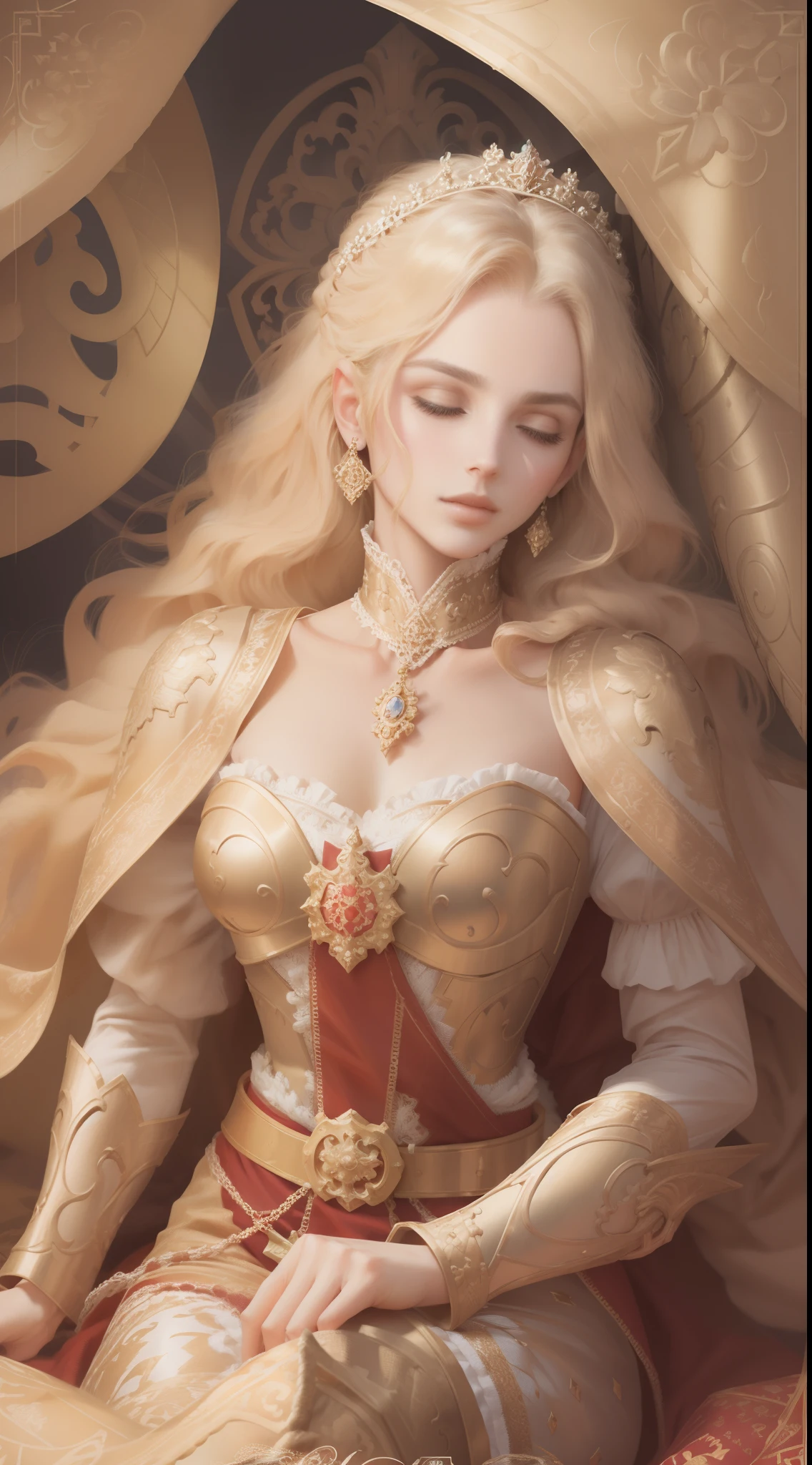 A close up of a woman in a dress sitting on a bed - SeaArt AI