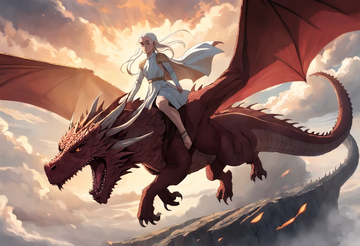 guerra de juego de tronos danerys tragarien volando en su dragon quemando alos ejercitos lanister
