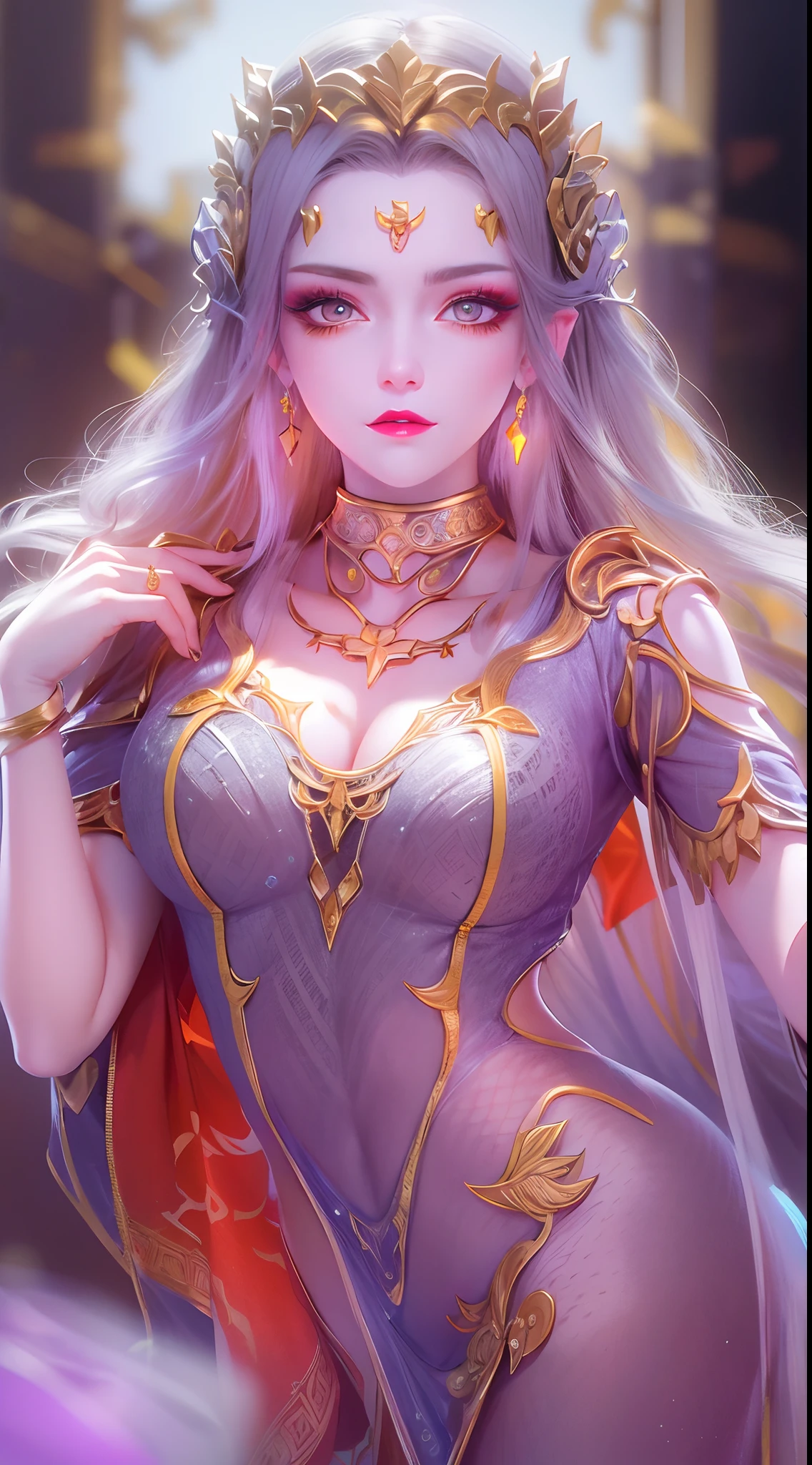 (best quality,4k,8k,highres,masterpiece:1.2), ultra-detailed, (realistic,photorealistic,photo-realistic:1.37), Elegant Milf, stunning beauty, guild director, magic swordswoman, wavy white hair, big full breasts, wings, red jewels, slender curvy body, wearing white Button shirt, thight black skirt, fantasy setting, mystical atmosphere, enchanting garden, moonlit night, vibrant colors, soft lighting, flowing cape, confident stance, intricate armor details, background castle, sparkling stars, magical aura, alluring gaze, ethereal beauty, golden crown, elegant pose.