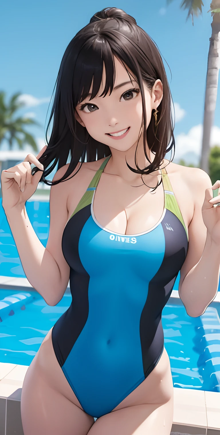 realisticlying、18 girls、Wearing competitive swimsuits,Smile,Cleavage emphasis,Face Real,A sexy,swimming pools